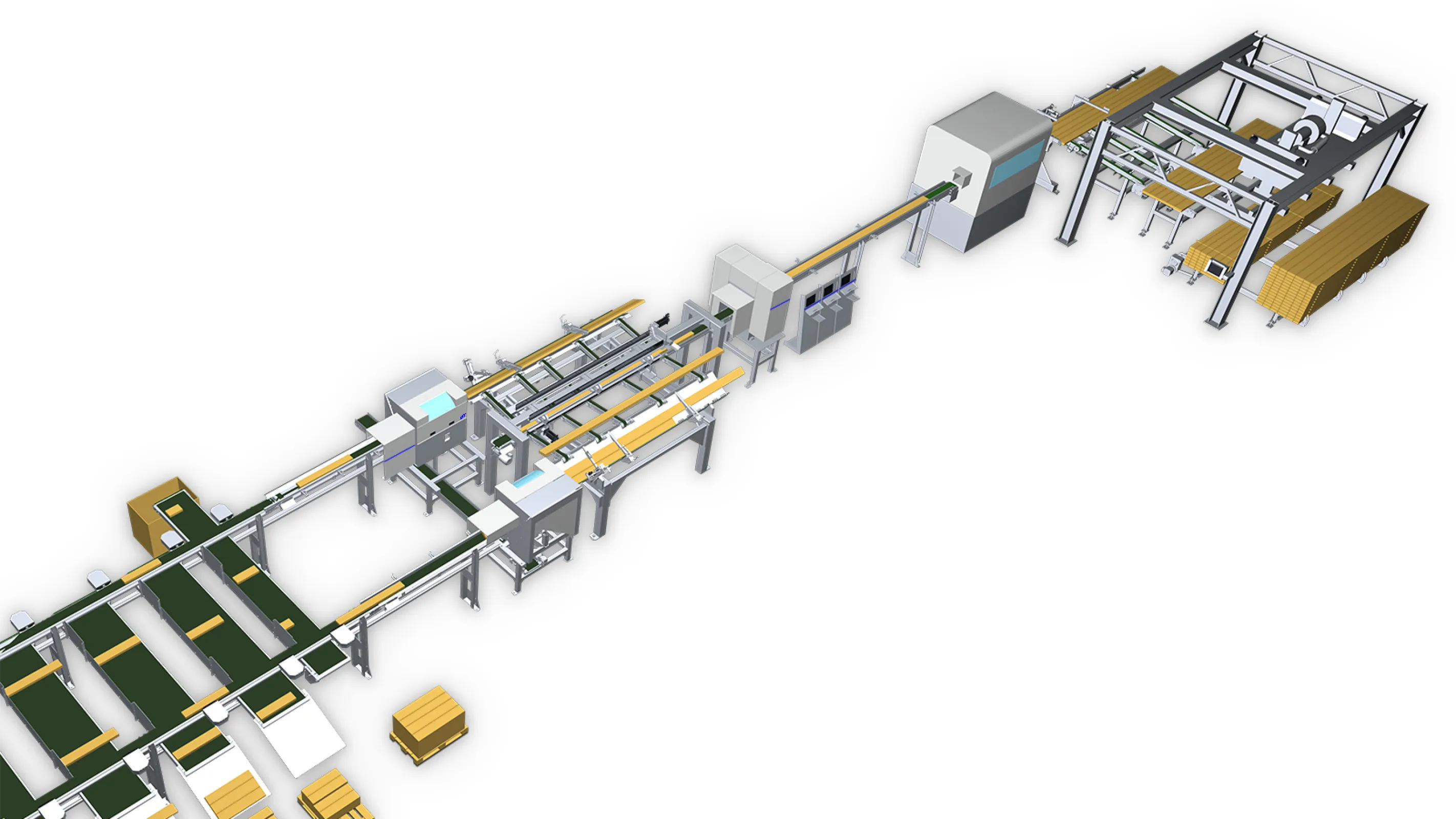 Automatic processing line for solid wood with scanner