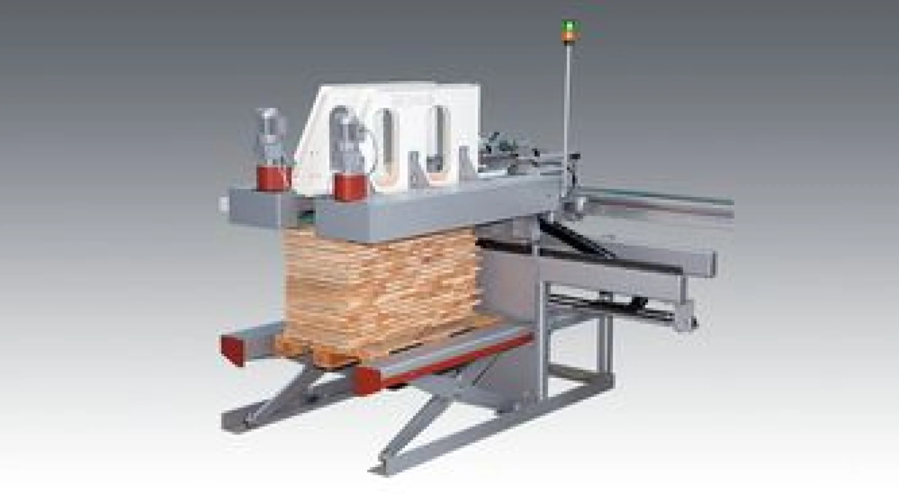 We develop stackers for the automated stacking of workpieces and use on the outfeed side of cross-cut systems. They can be employed for order picking, temporary storage or preparation of the cut pieces for transport. The cut pieces are pushed from the sorting belt onto the stacker, arranged in layers and deposited on pallets or alike. An optional stick magazine places stabilization sticks after every preset number of layers.