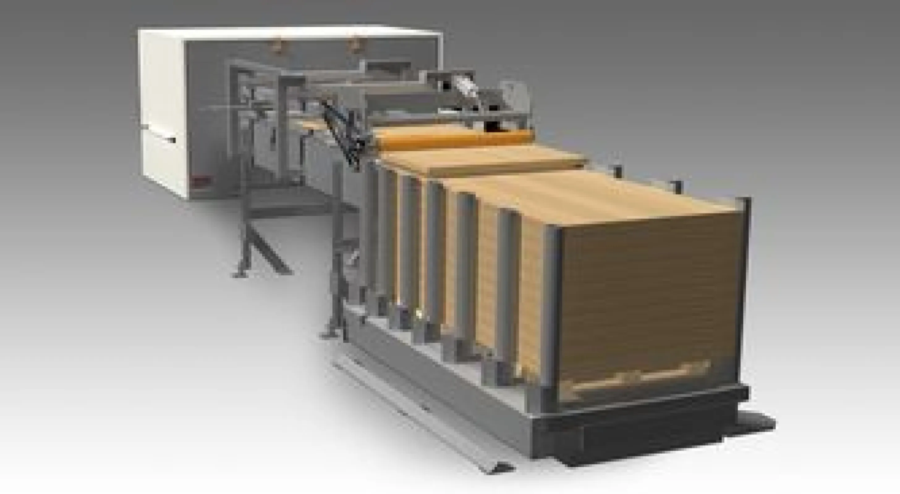 The strips leaving the multirip saw can be stacked fully automatically if required. Special systems eliminate the kerfs produced between the strips and offset the individual layers to increase the stability of the stack for transport.