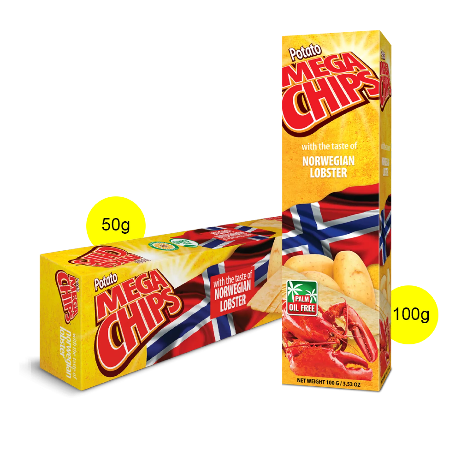 Potato Chips Mega Chips with the taste of Norwegian Lobster, grammage