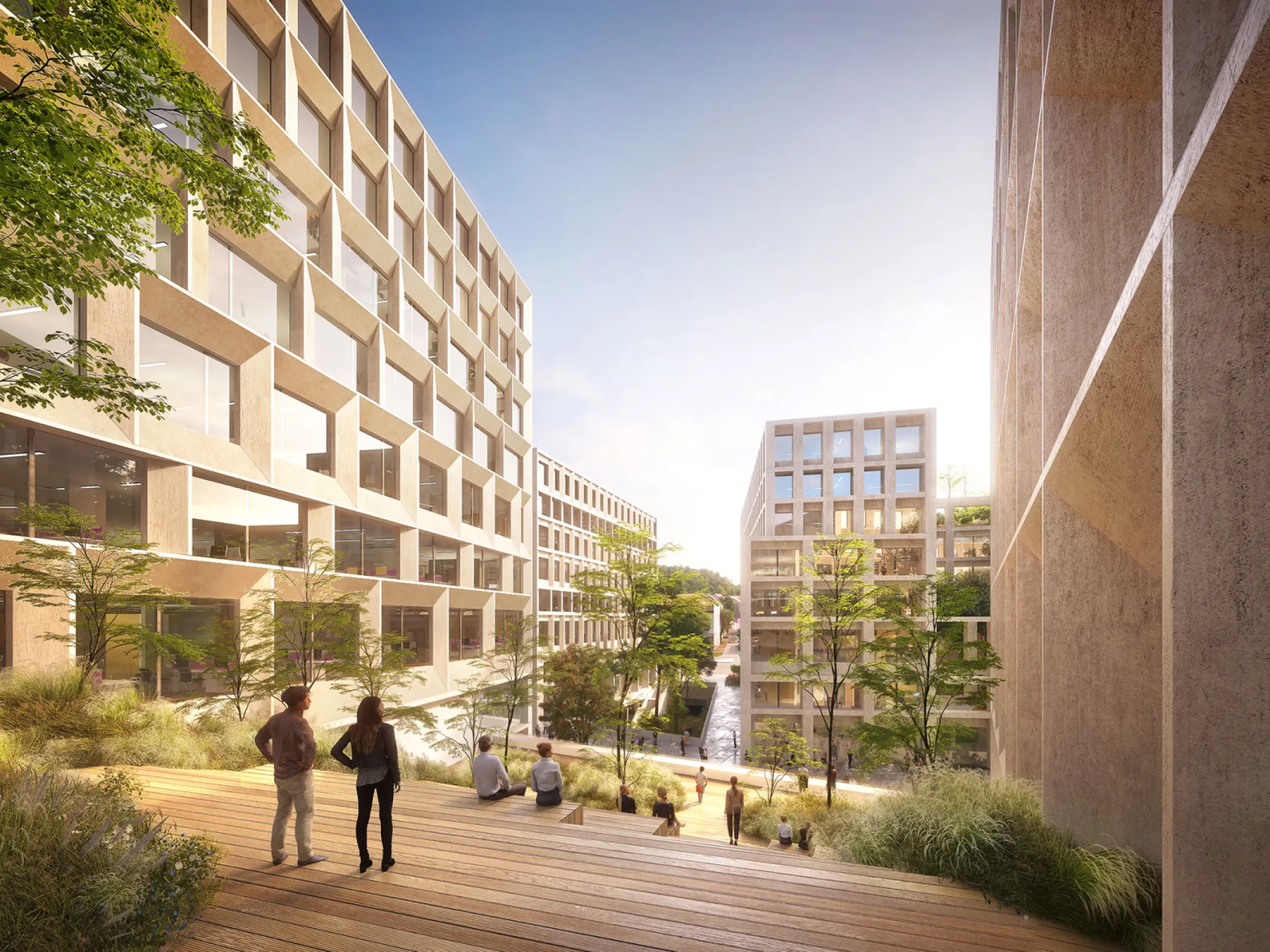 New Česká Spořitelna HQ Campus Prague, Czech Republic | A new district for Prague A complex task with a clear response. To ensure the integration of its new project into the surrounding urban fabric, Baumschlager Eberle Architekten have converted a central railway station site into a new quarter with its own urban character: a network of mixed-used buildings, generous public space and green areas.