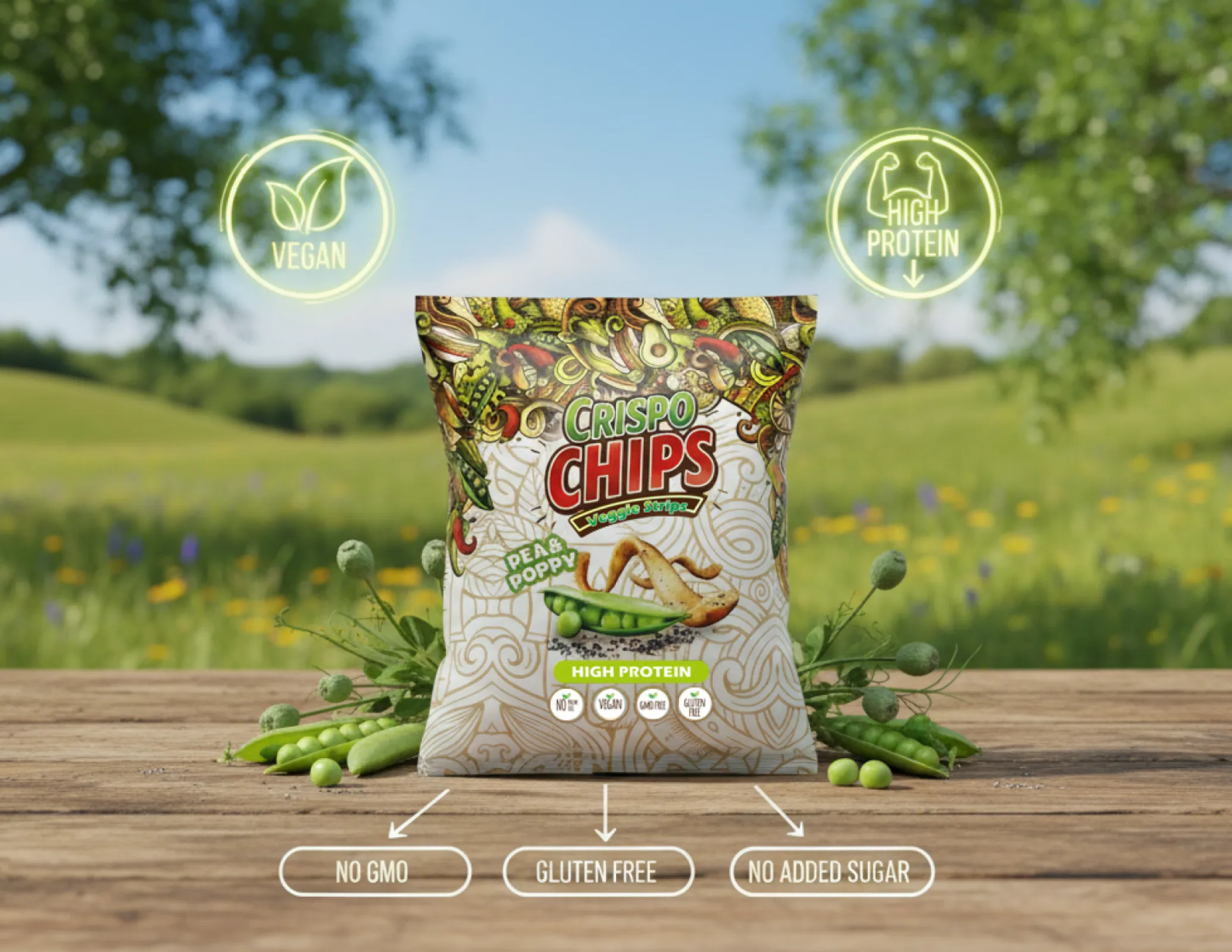 CRISPO CHIPS Veggie Strips with PEA & POPPY