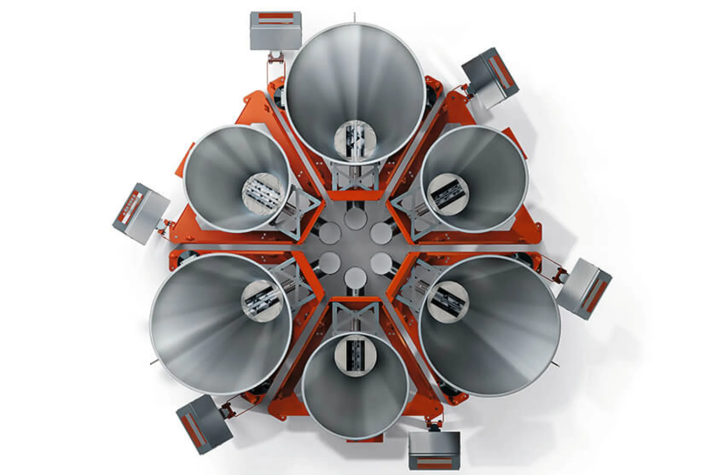 Six ProRate PLUS feeders compactly arranged around the process inlet