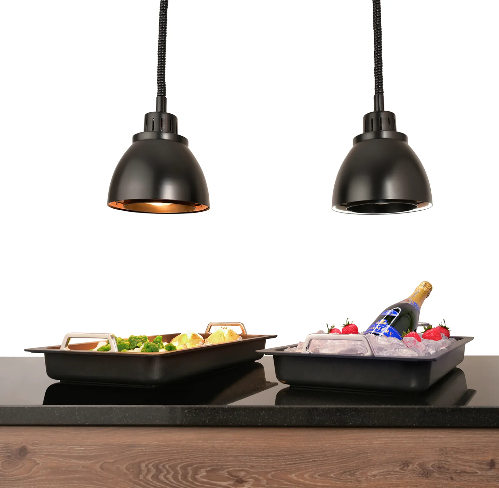 Hot-or-cold plates with lamps