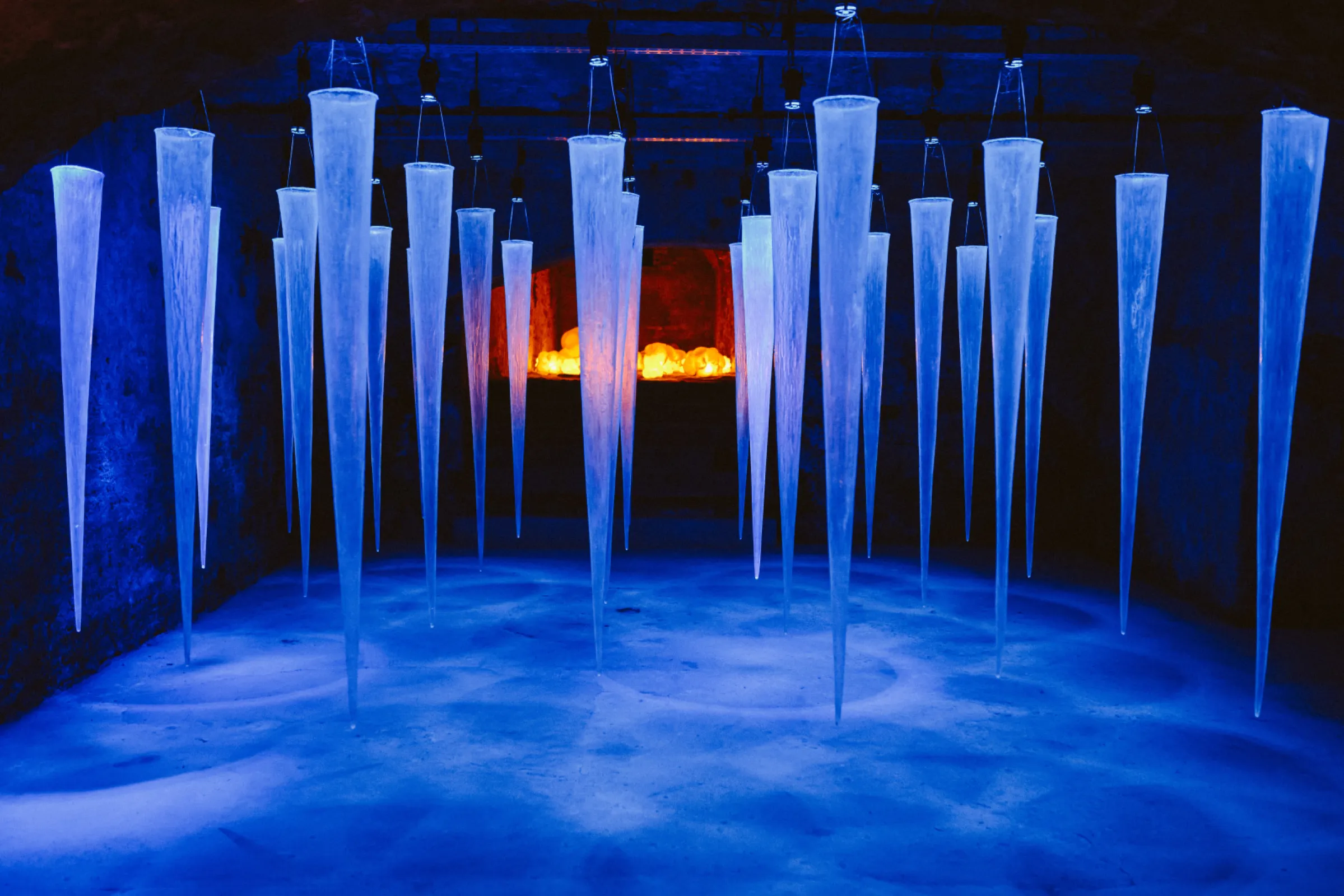 A contemporary art installation in our valted wine cellar