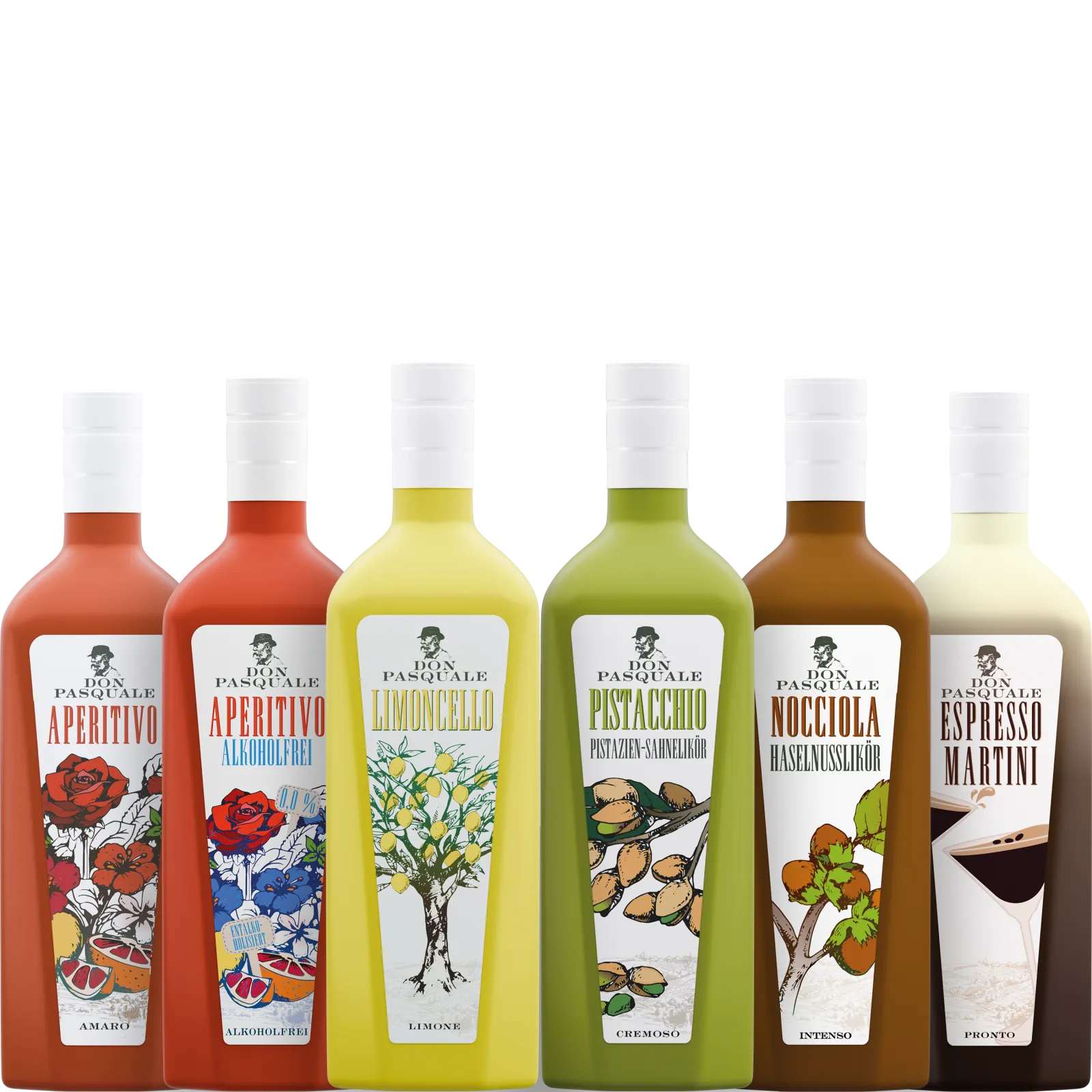DON PASQUALE Productrange (Aperitivo, Aperitivo Alcoholfree, Limoncello, Pistacchio, Hazelnut, Espresso Martini)
