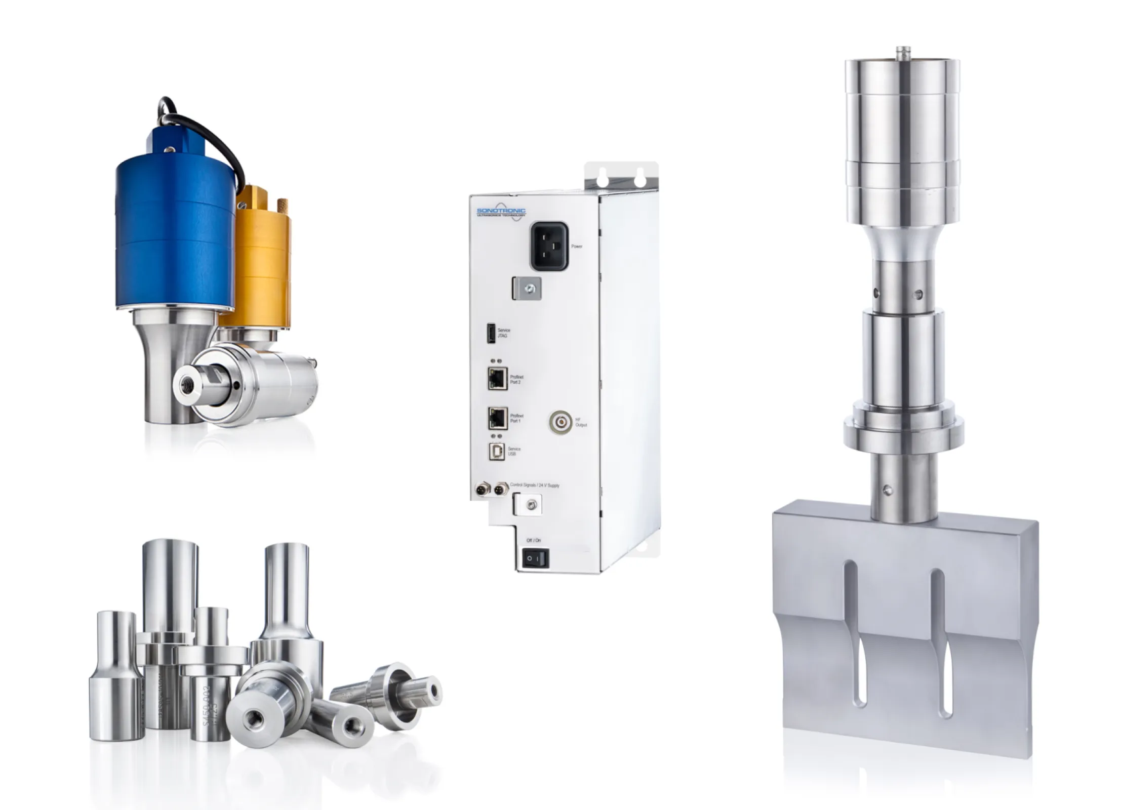 SONOTRONIC portfolio of ultrasonic components: Generators, Converters, Boosters, Sonotrodes