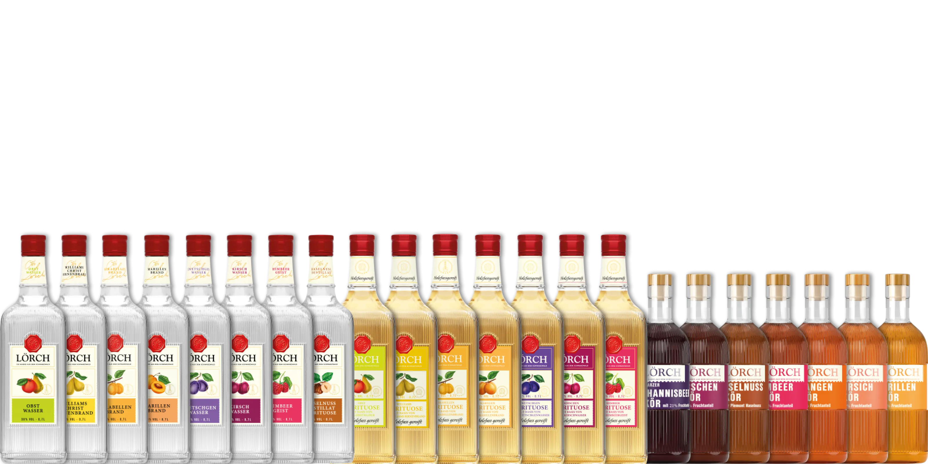 LÖRCH Productrange (Fruit brandies, Fruit Spirits (Aged on Barrels), Fruit Juice Liqueurs
