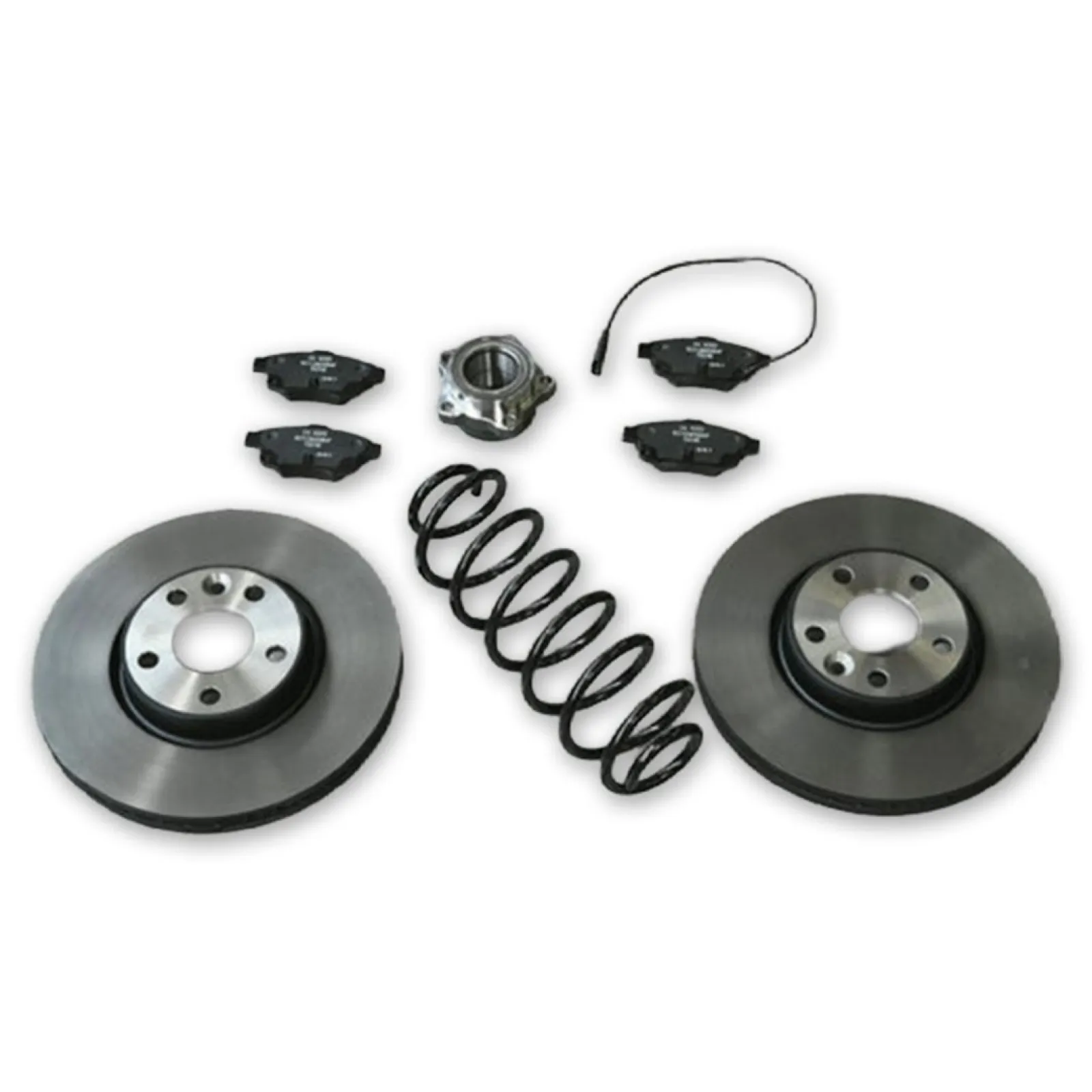 Brake discs, brake pads, coil spring, wheel bearing