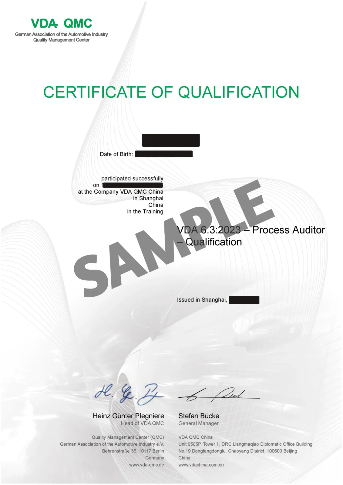 Certificate of Qualification - sample