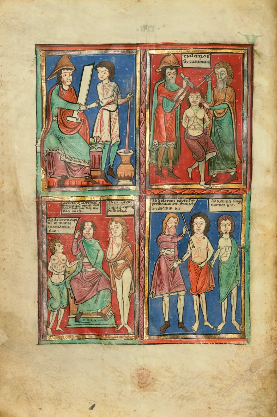 Fol. 91v: Drug preparation and medical treatments.  With our Augmented Reality App „Living Manuscripts“ you can bring this page to life. More information on our website.