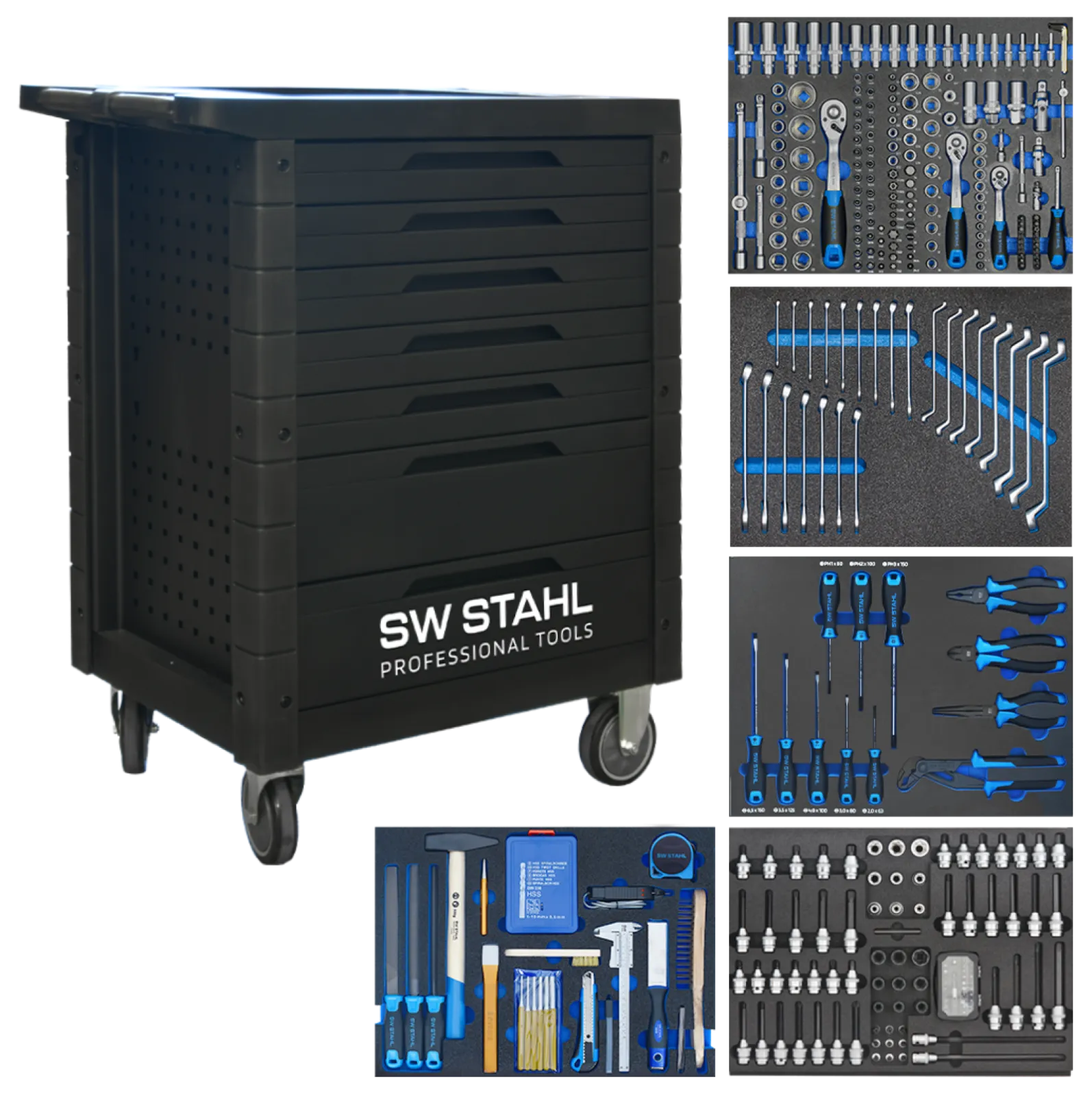 Workshop trolley TT401, black, equipped, 347-piece