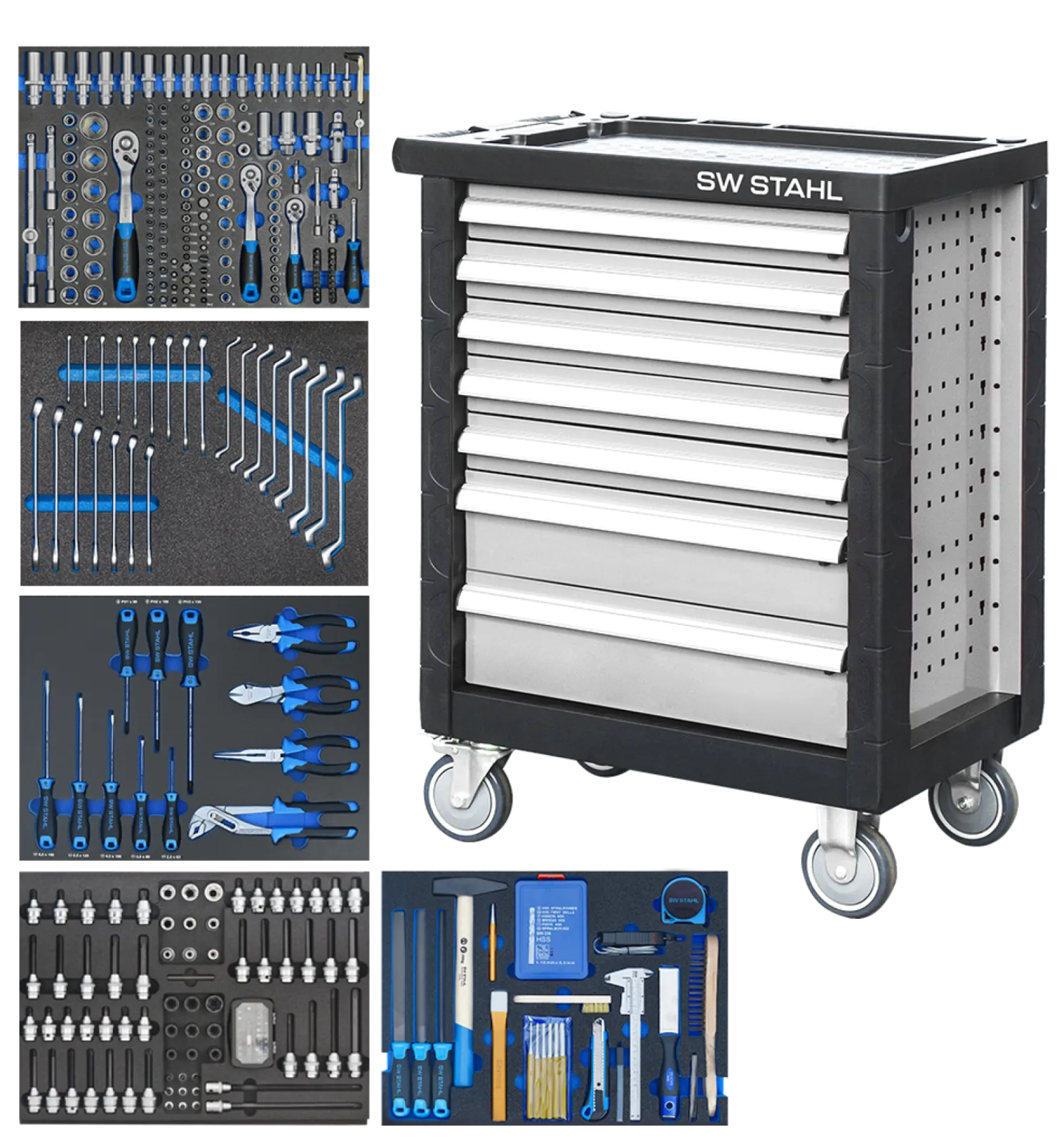 Workshop trolley TT201, silver, equipped, 347-piece