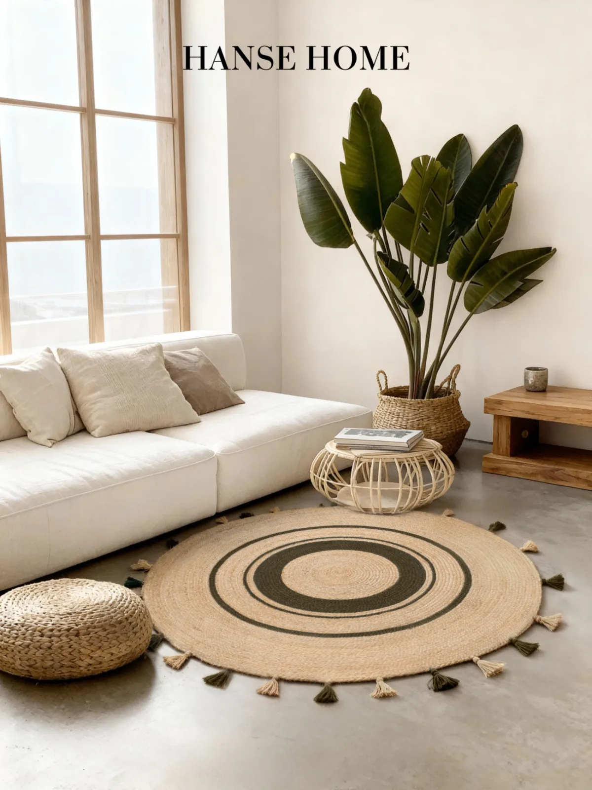 Round Boho Jute Rug Basil