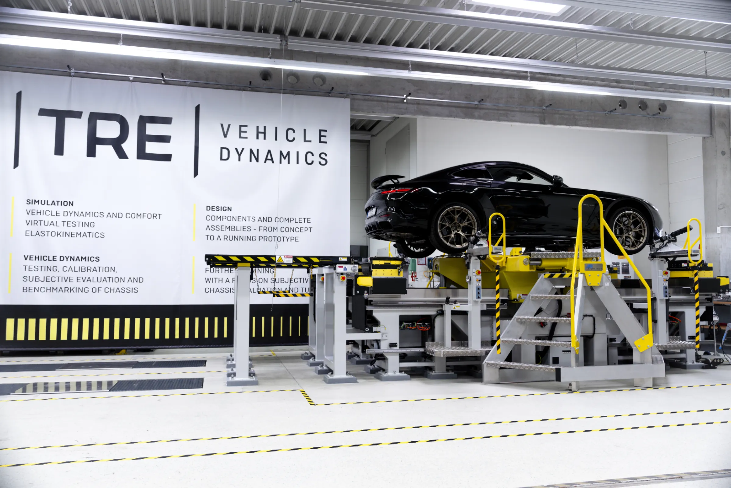 AMG GT Sports car on MTS SPMM+ K&C test rig