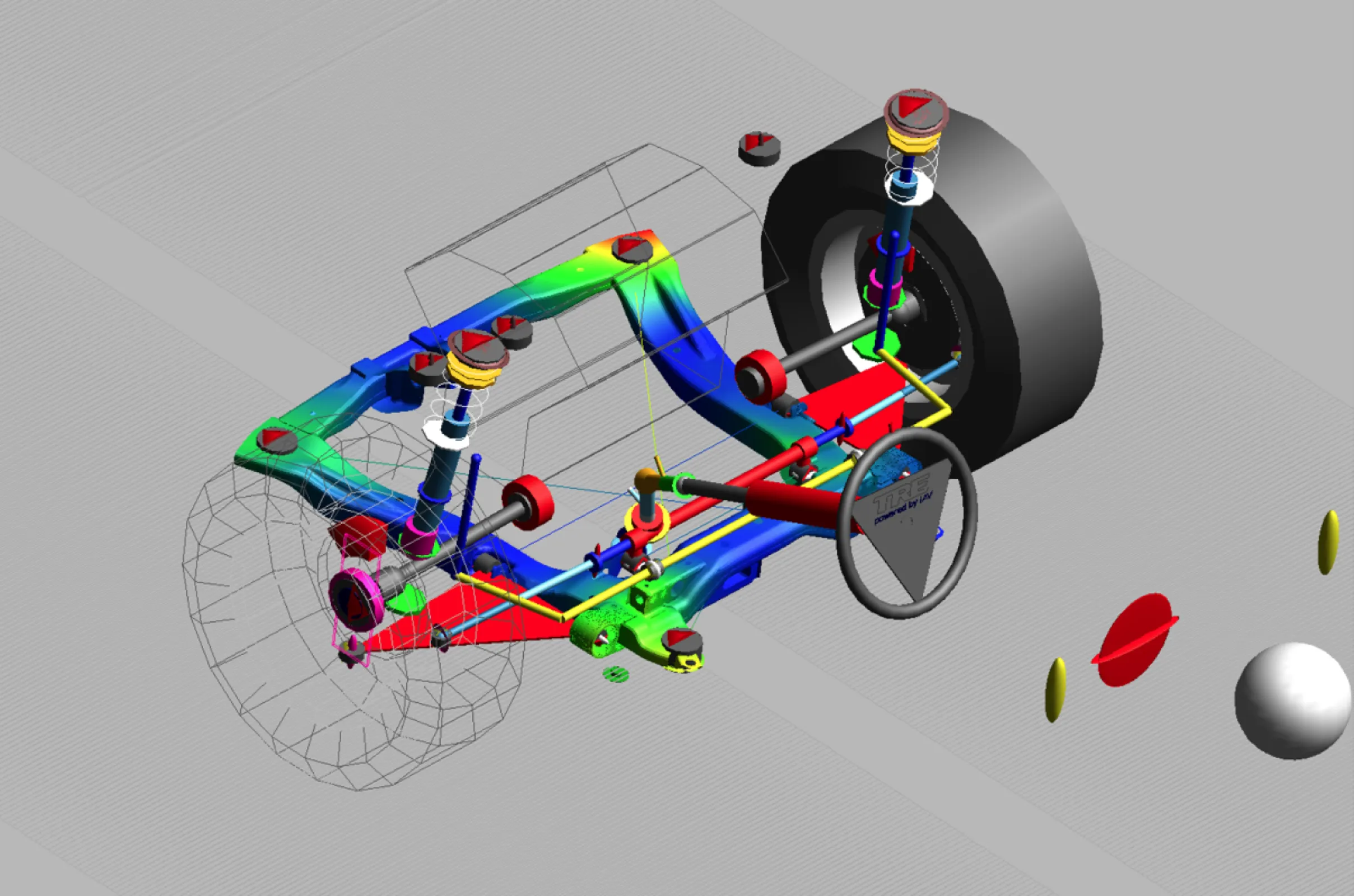 Multi body simulation front suspension with flexible bodies