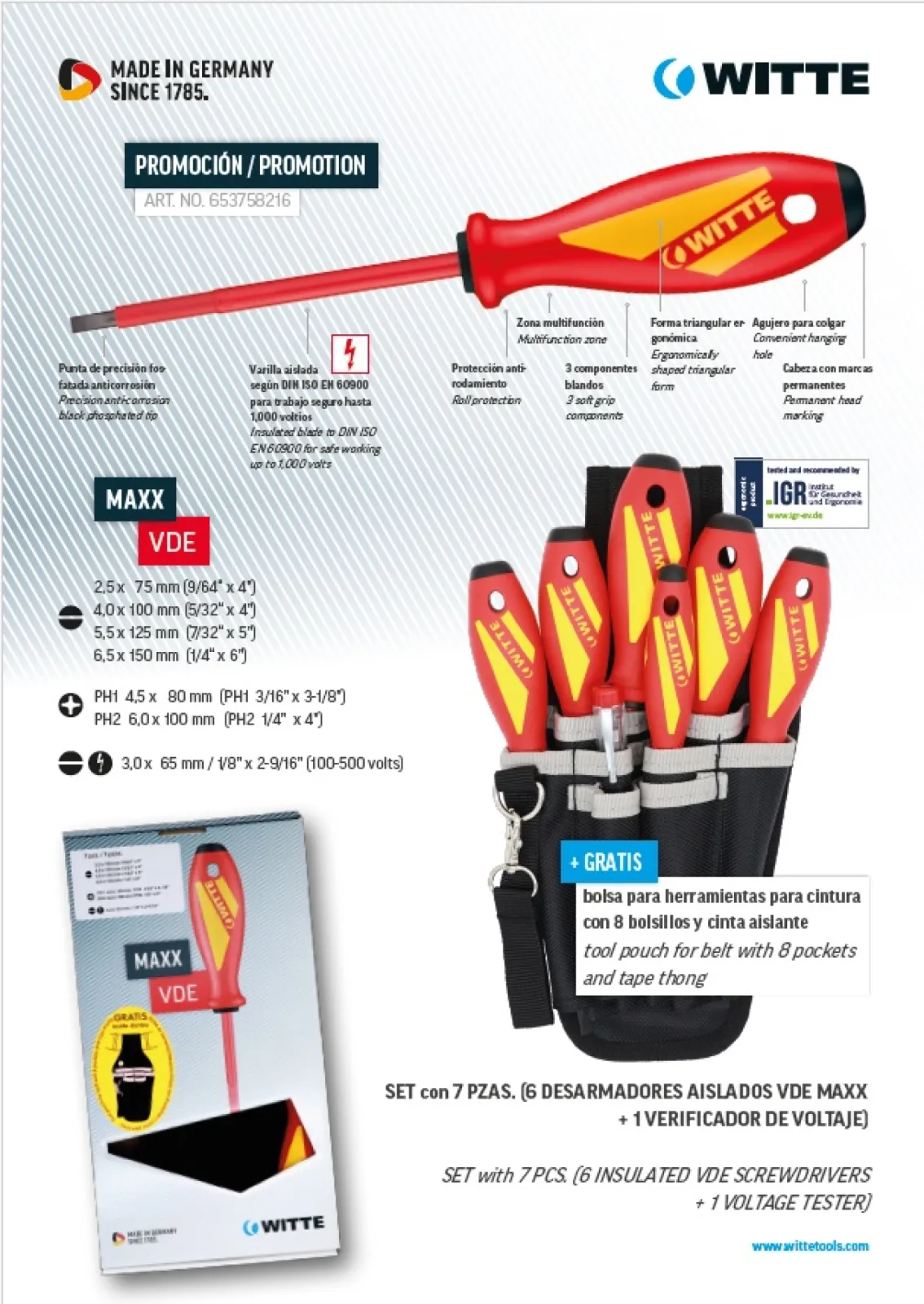 MAXX Screwdriver VDE - Promotion in tool pouch with 7 pcs. incl. phase tester.