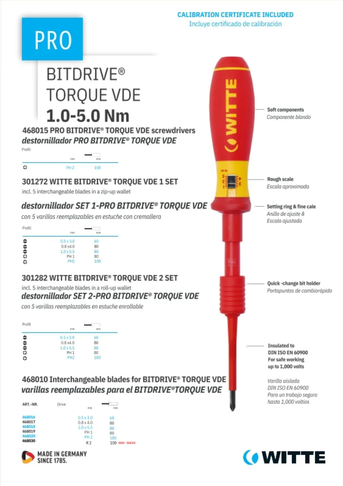 BITDRIVE Torque  1.0-5.0 Nm (TORQUIMETRO hasta 1,000 voltios) con varilla intercambiable