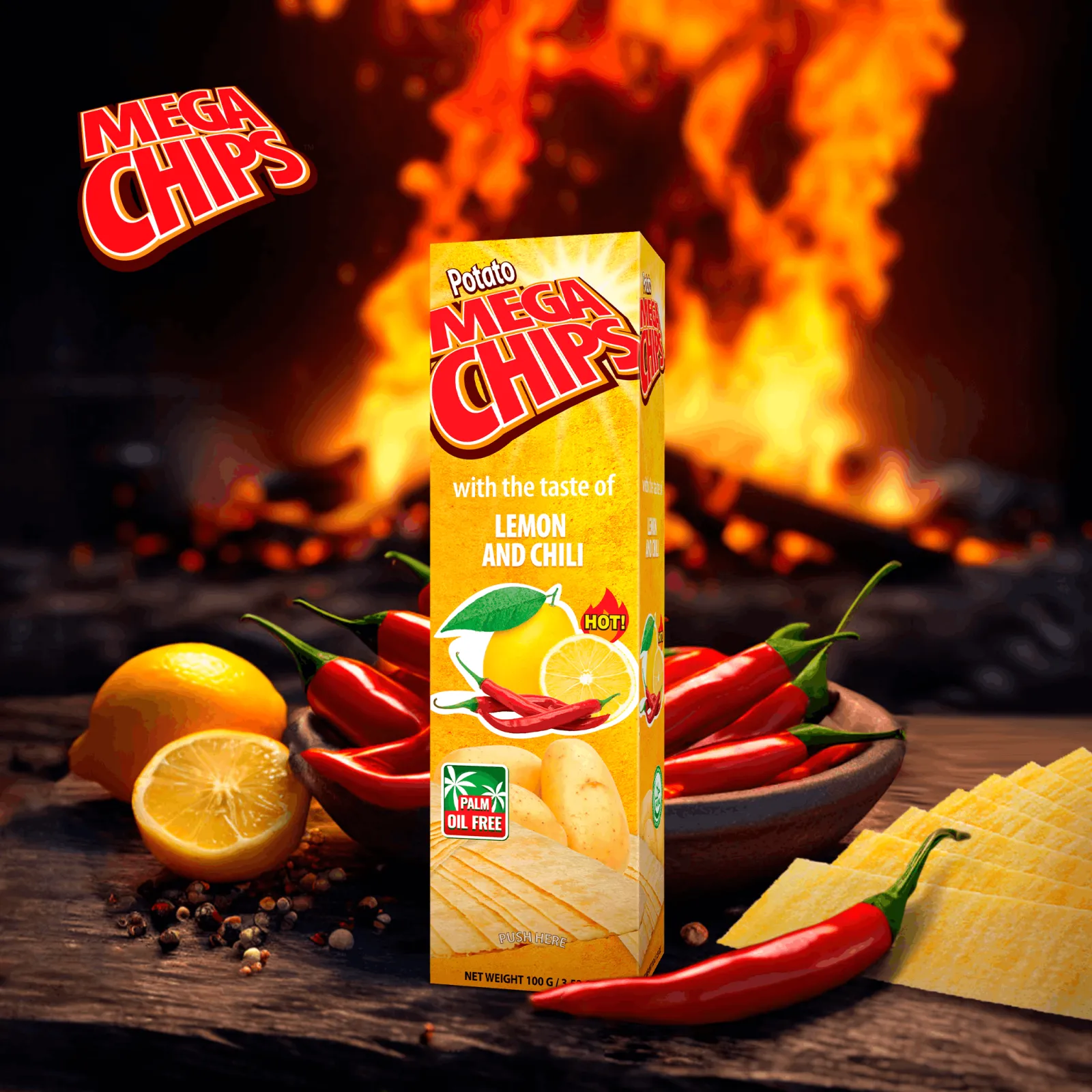 Potato Mega Chips with the taste of Lemon Chili