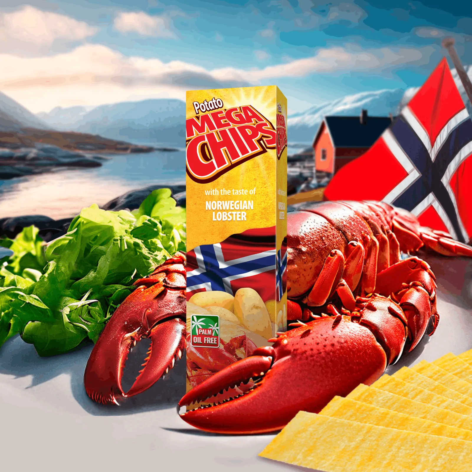 Potato Mega Chips with the taste of Norwegian Lobster