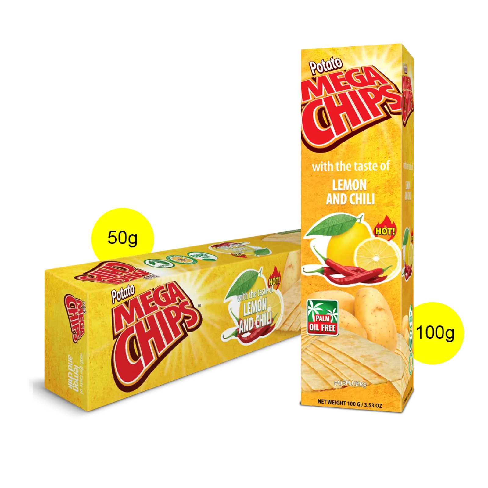 Potato Mega Chips with the taste of Lemon and Chili, grammage