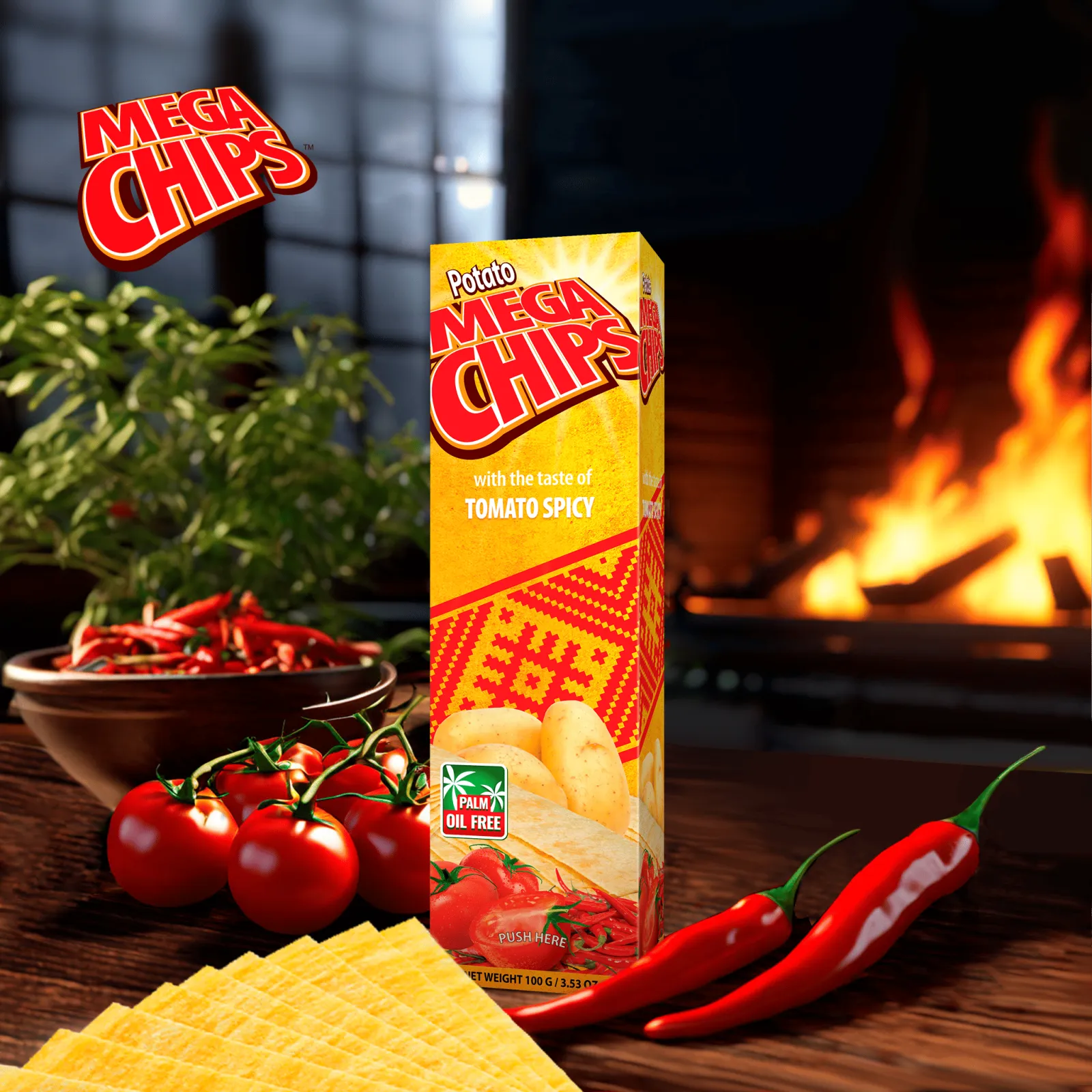 Potato Mega Chips with the taste of Tomato Spicy