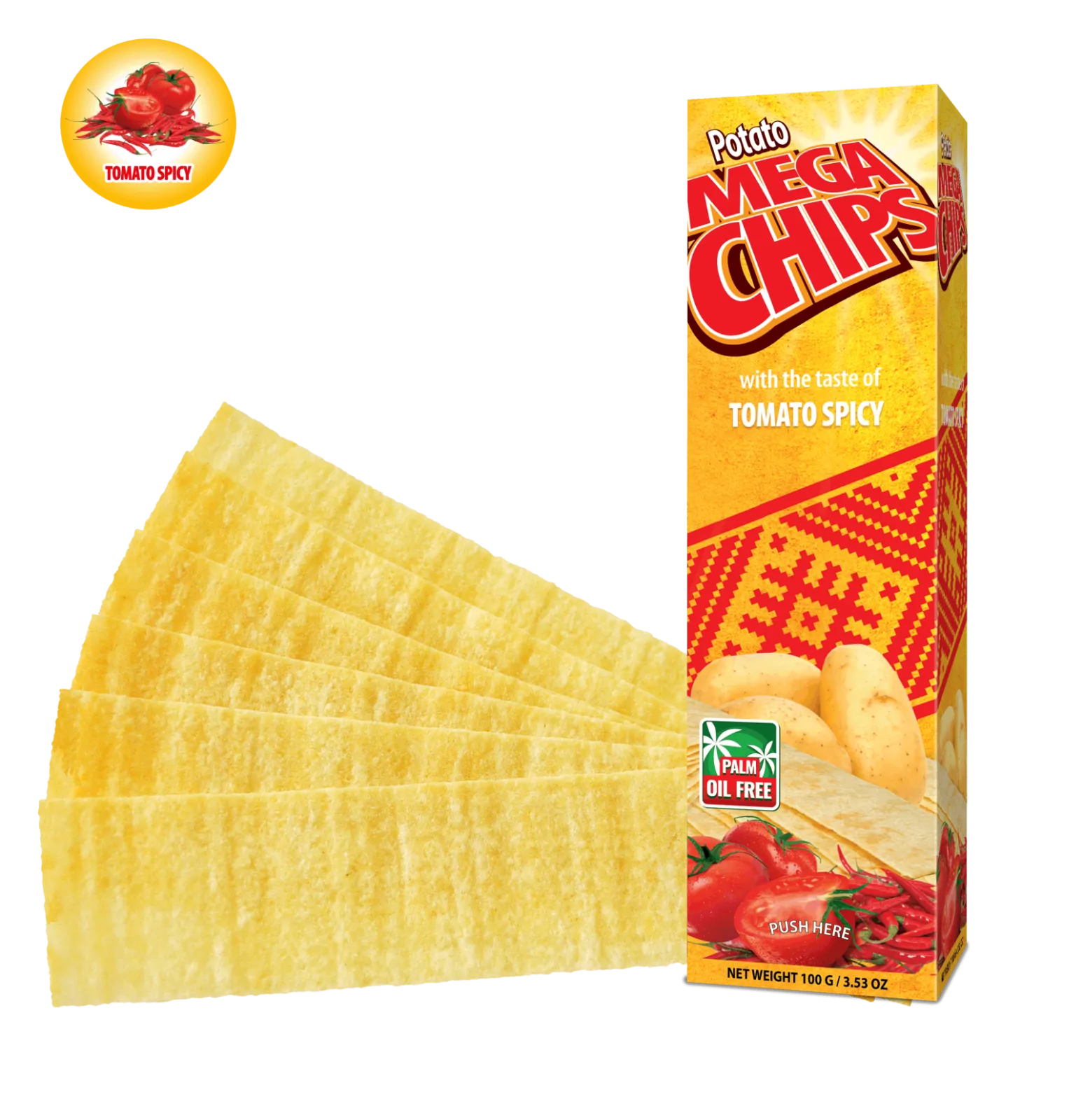 Potato Mega Chips with the taste of Tomato Spicy