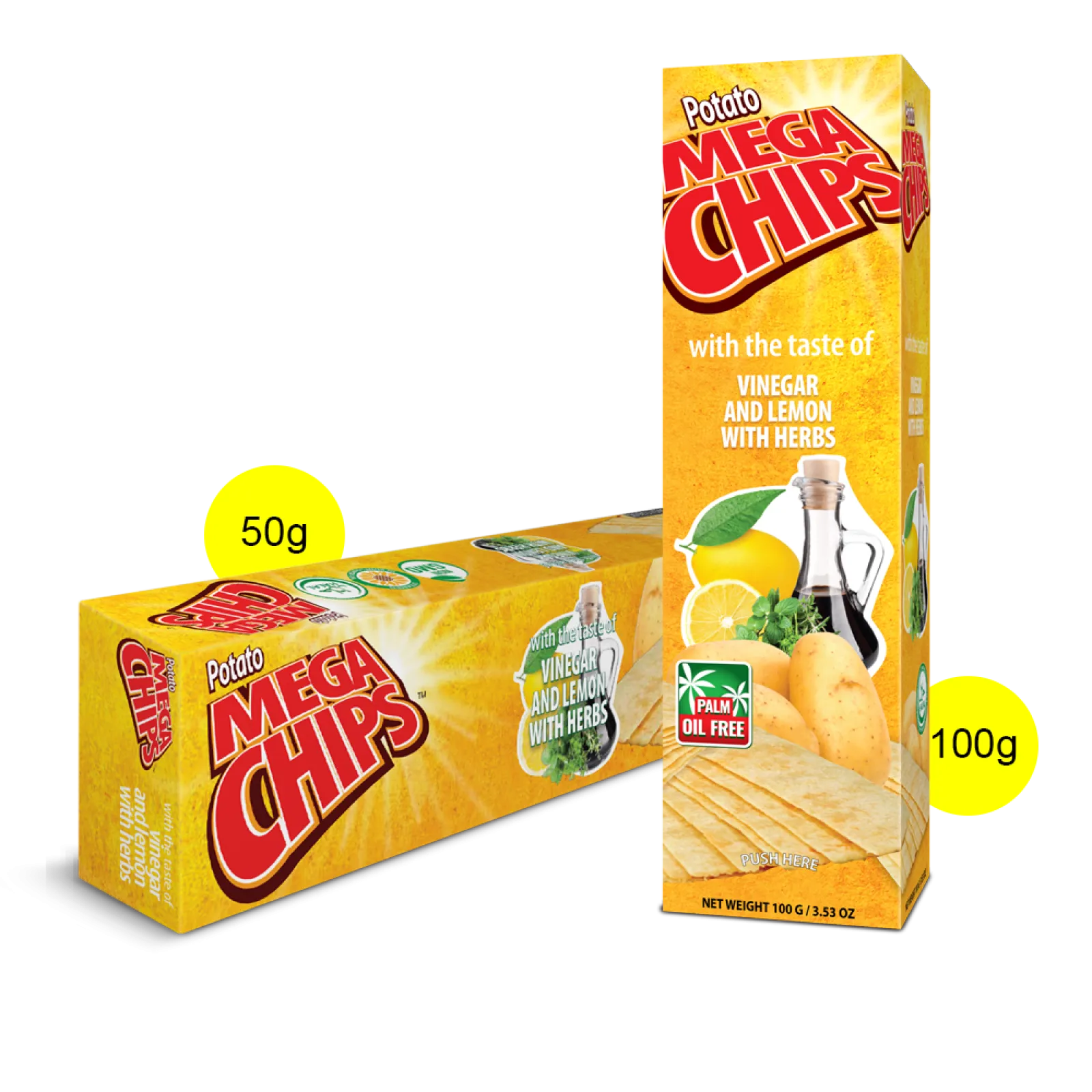 Potato Mega Chips with the taste of Vinegar and Lemon with Herbs, grammage