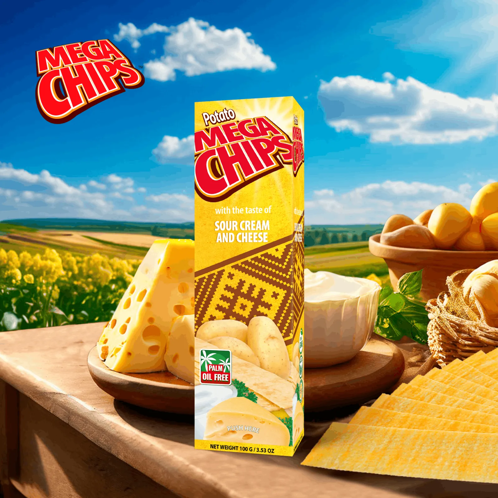 Potato Mega Chips with the taste of Sour Cream and Cheese