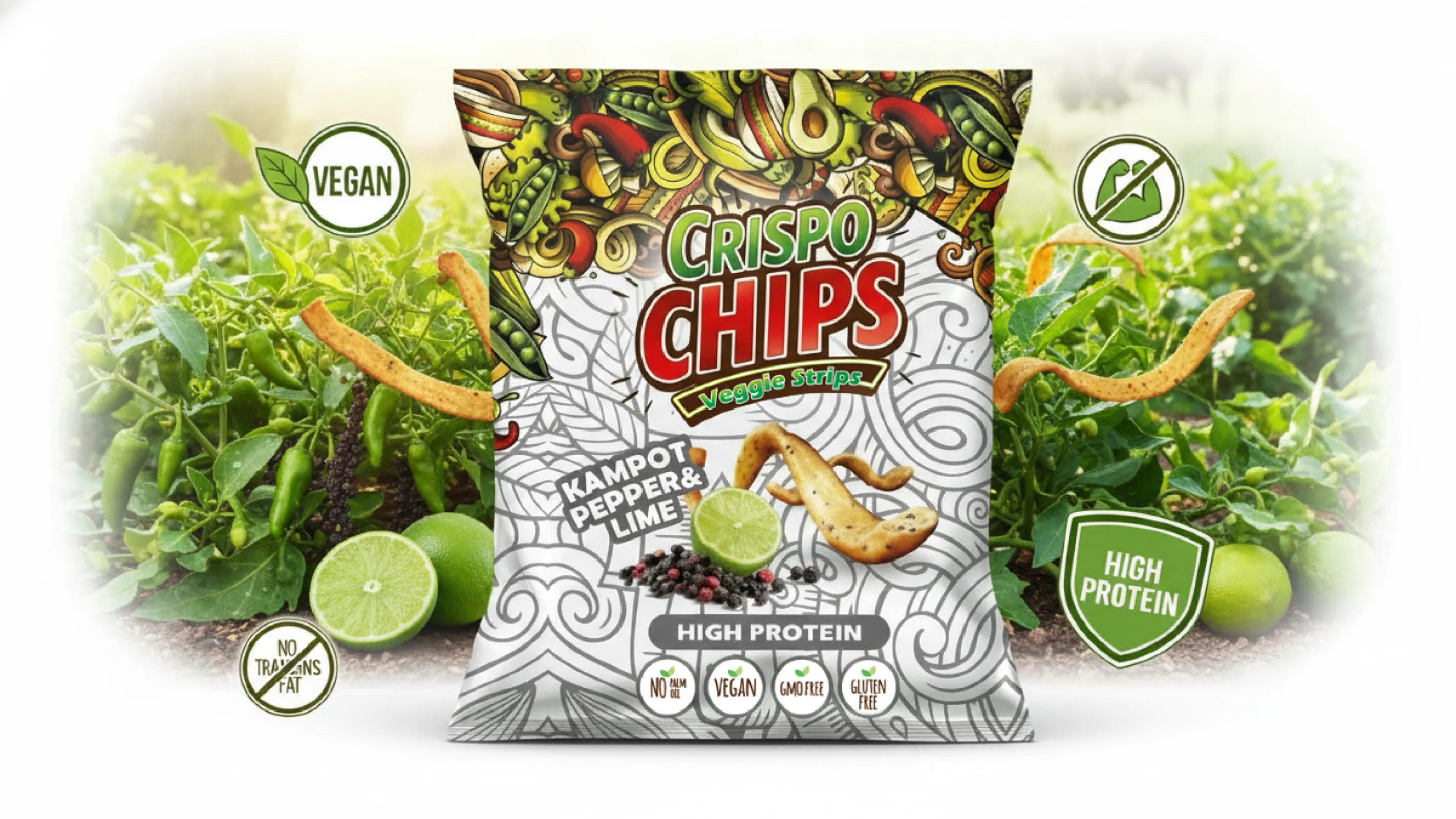 CRISPO CHIPS Veggie Strips with Kampot Pepper & Lime