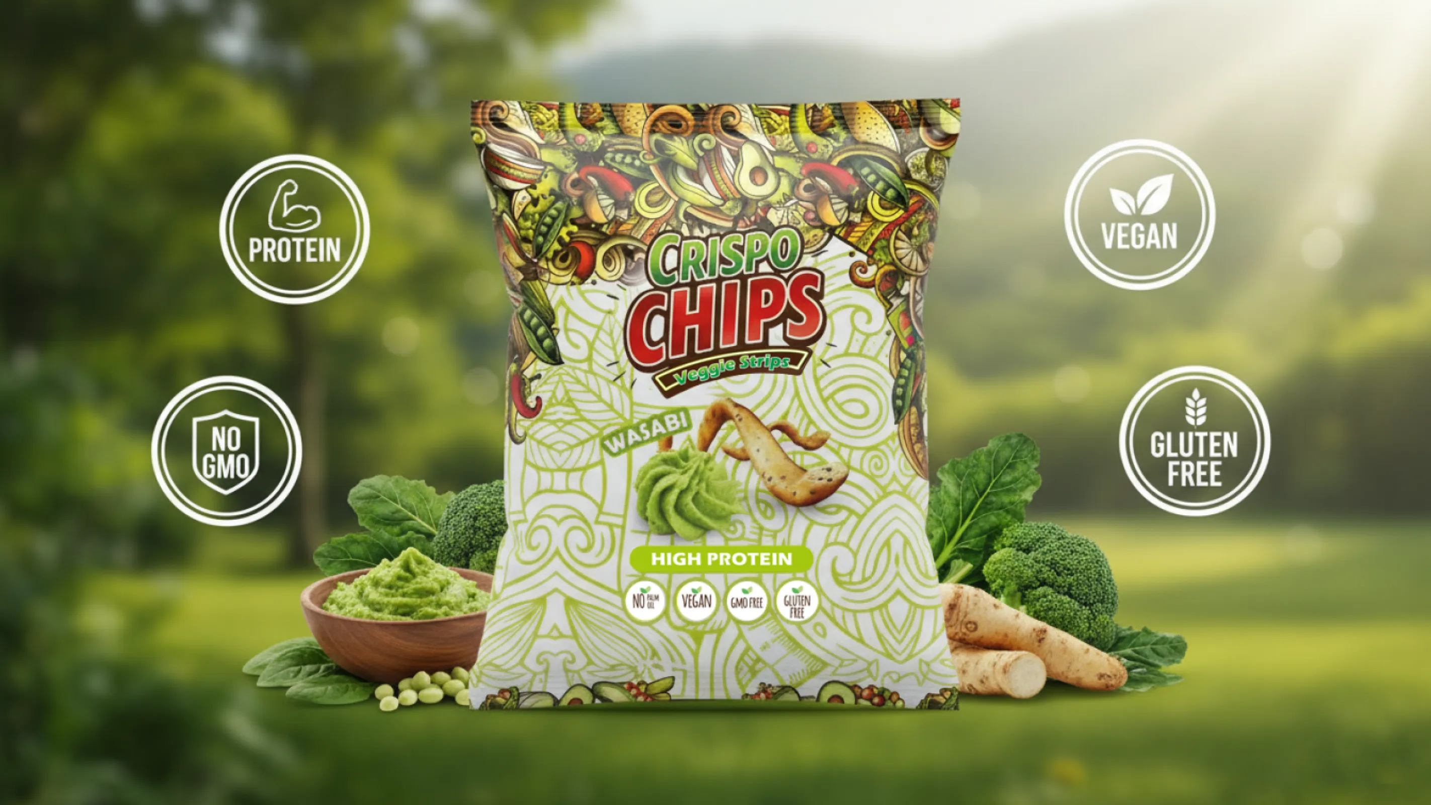 CRISPO CHIPS Veggie Strips with Wasabi