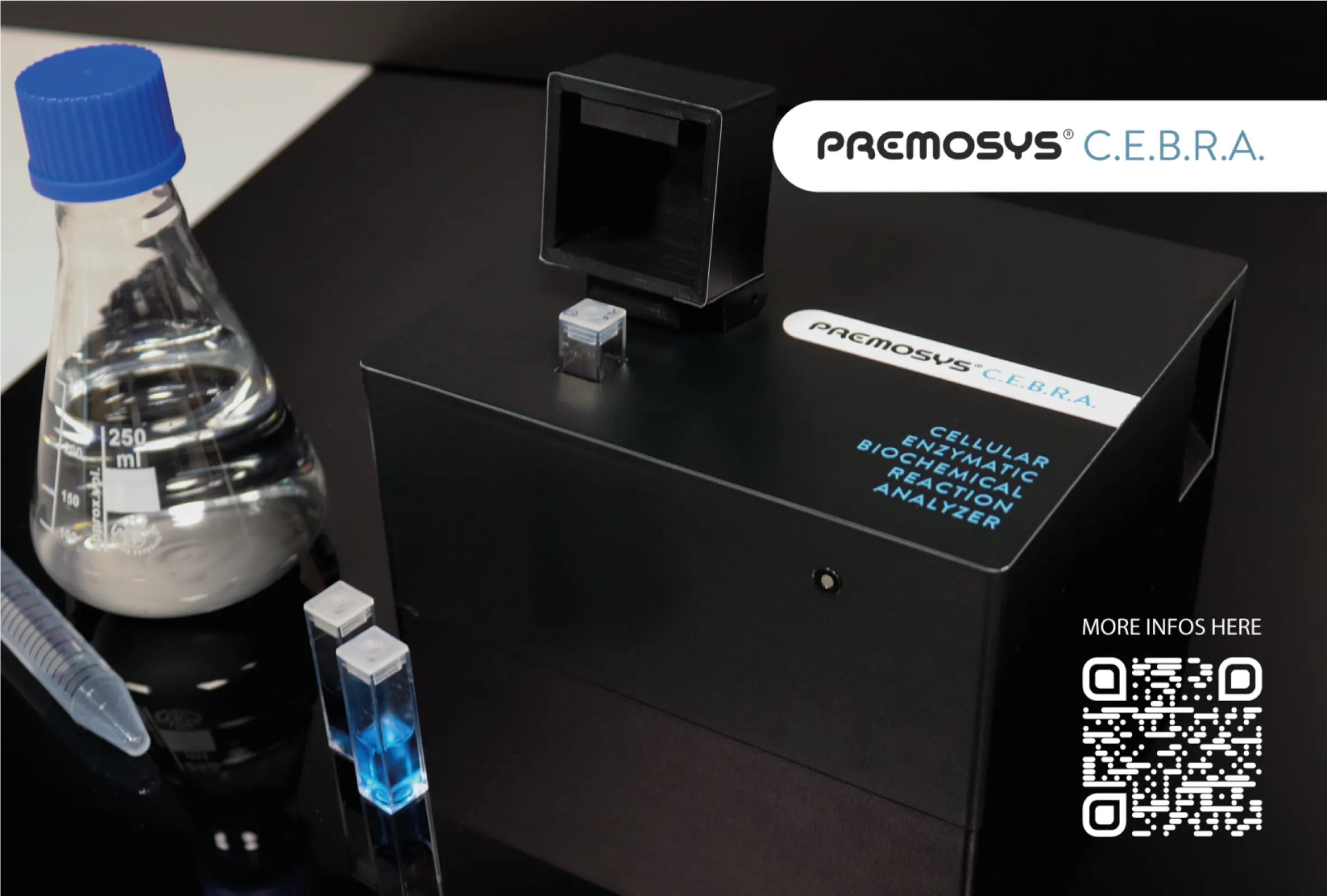 The Premosys C.E.B.R.A. broadband spectrometer is designed for laboratory use. It measures wavelengths from 250 nm to 1100 nm, making it suitable for photometric, spectral, and kinetic measurements. The device offers high precision with a resolution of 1.8 nm and features flexible software for various analysis options. Its compact and robust design ensures reliability and ease of use in laboratory settings.
