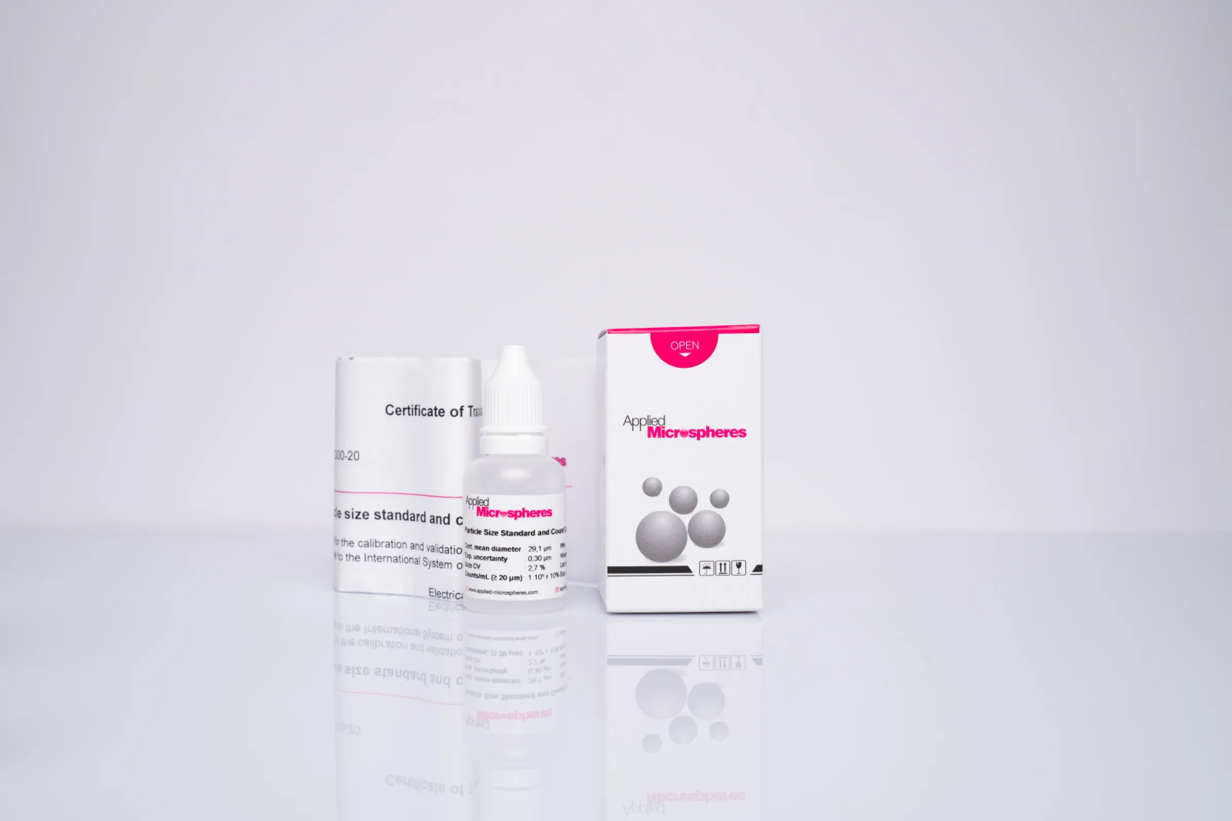 The combined particle size standards and count controls allow for the simultaneous calibration and validation of liquid particle counters' counting accuracy.