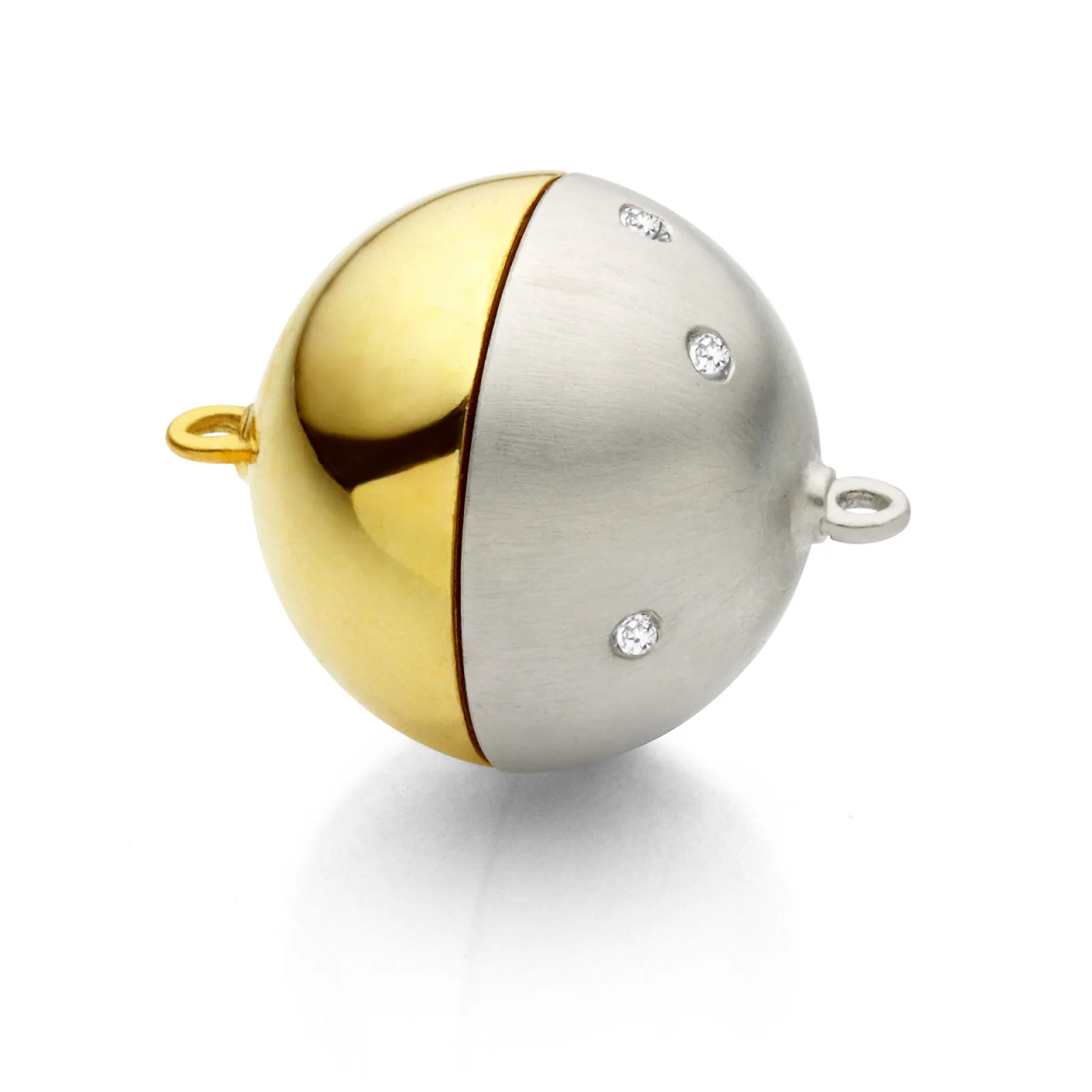 Magnetic clasp yellow gold and white gold with diamonds, diameter 12 mm