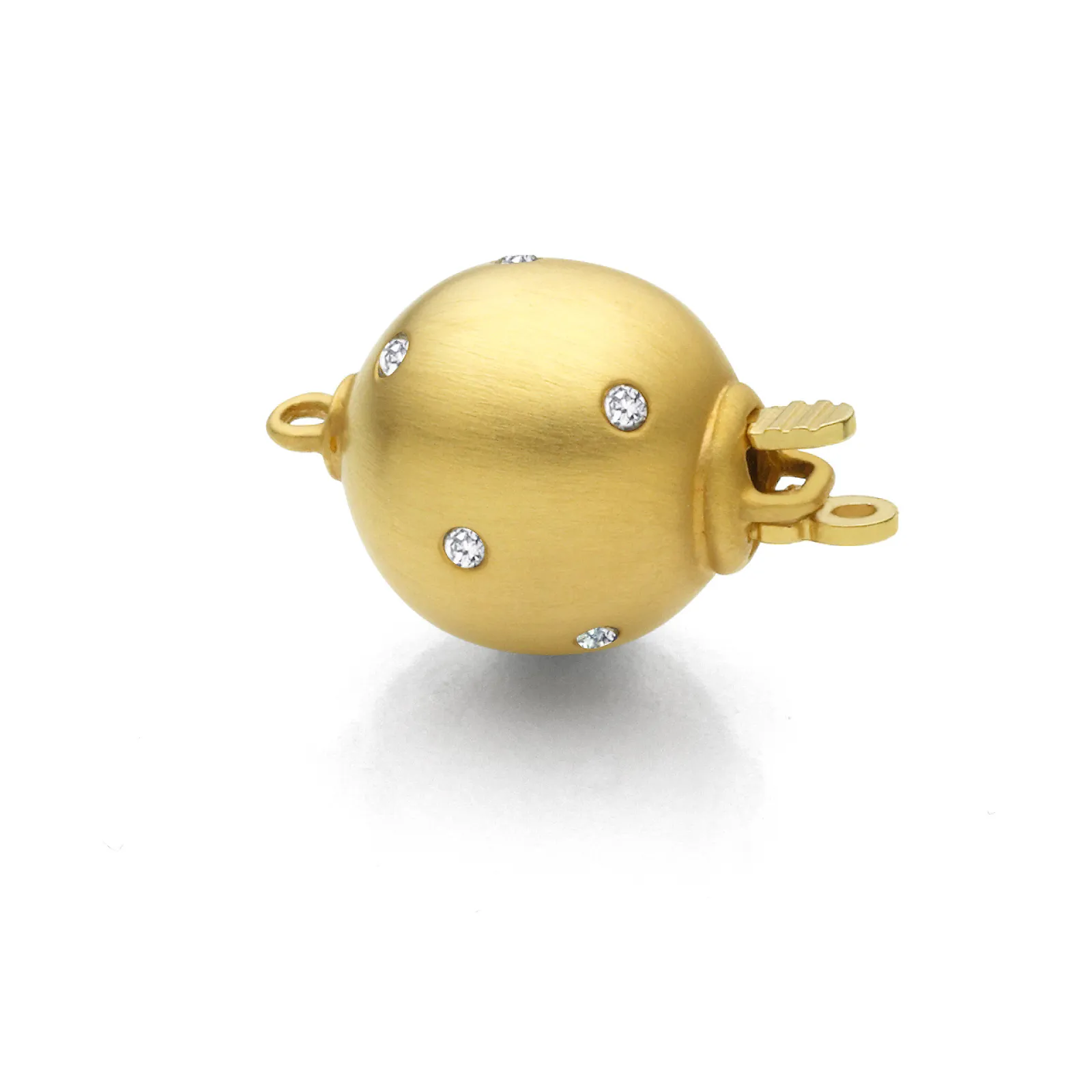 Ball clasp, matt finish with tongue system and diamonds, diameter 10 mm