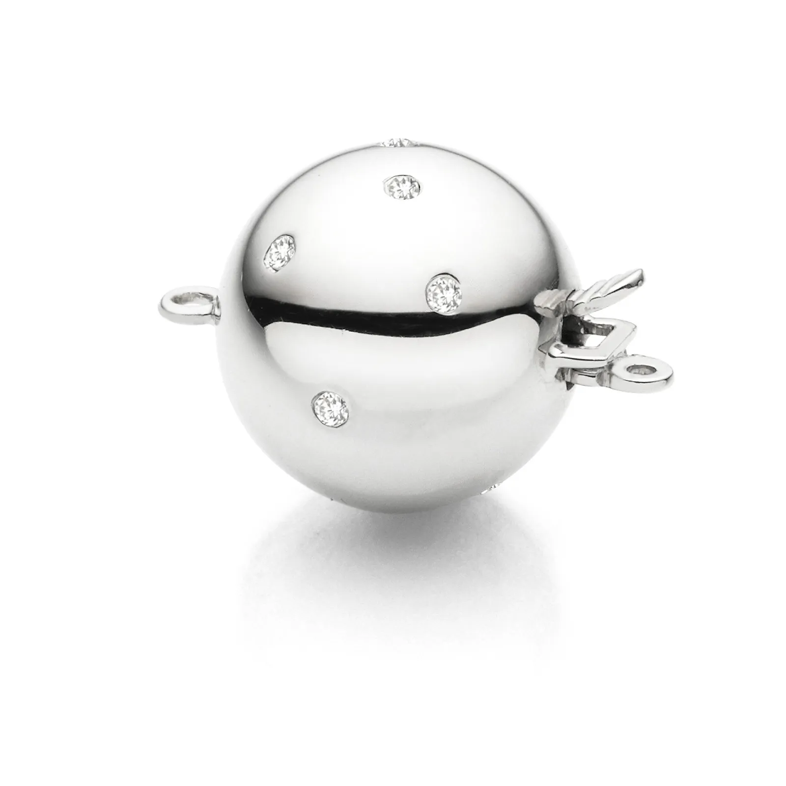 Ball clasp with tongue system and diamonds, diameterv 12 mm