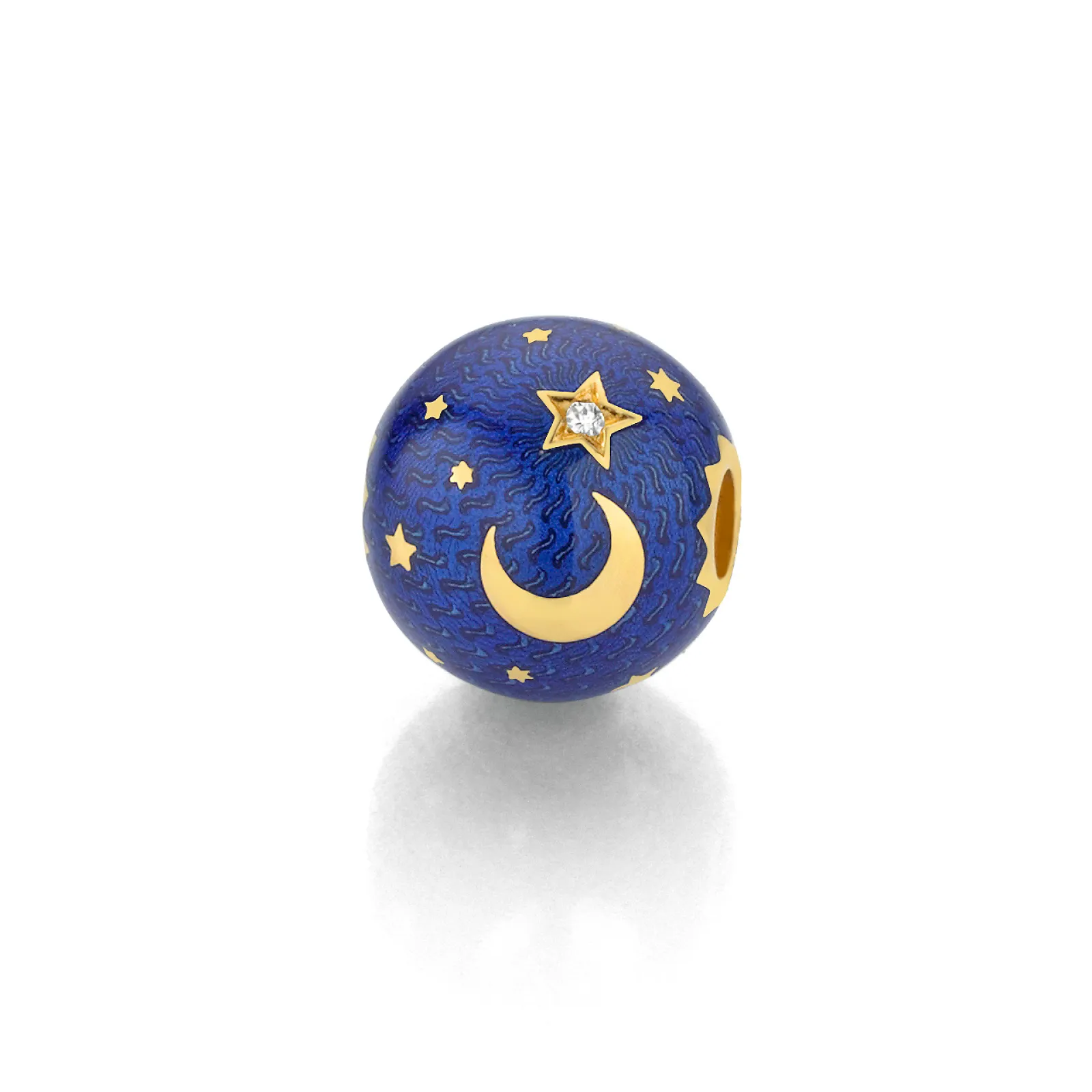 Interchangeable ball clasp with diamonds and electric blue enamel, diameter 10 mm