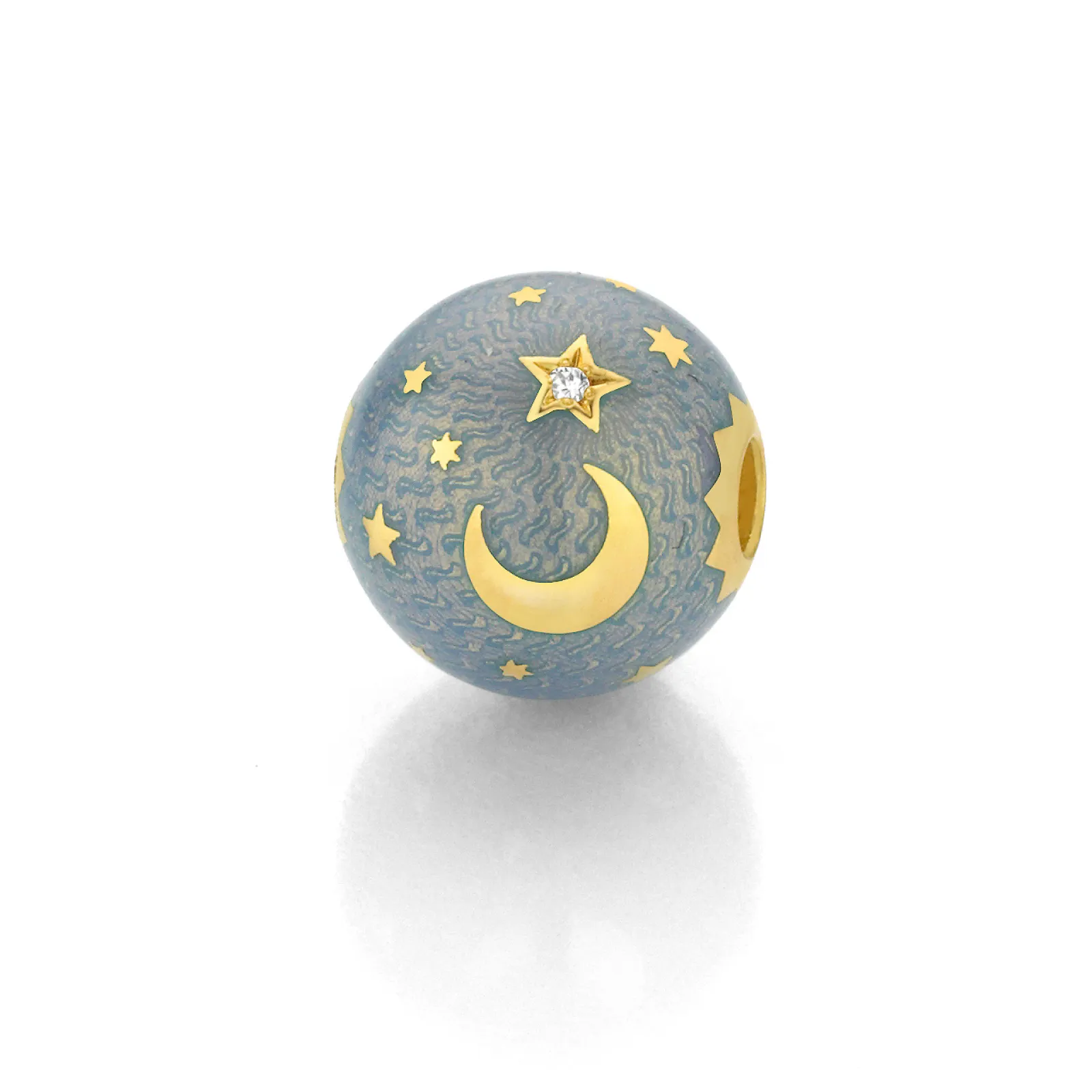 Interchangeable ball clasp with diamonds and opal blue enamel, diameter 10 mm