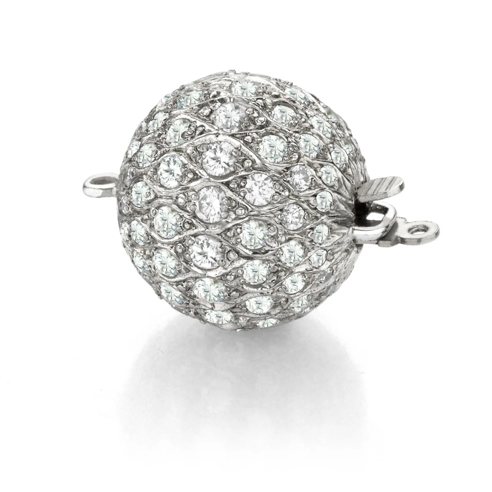 Pavée ball clasp, matt finish with tongue system and diamonds, diameterv 14 mm