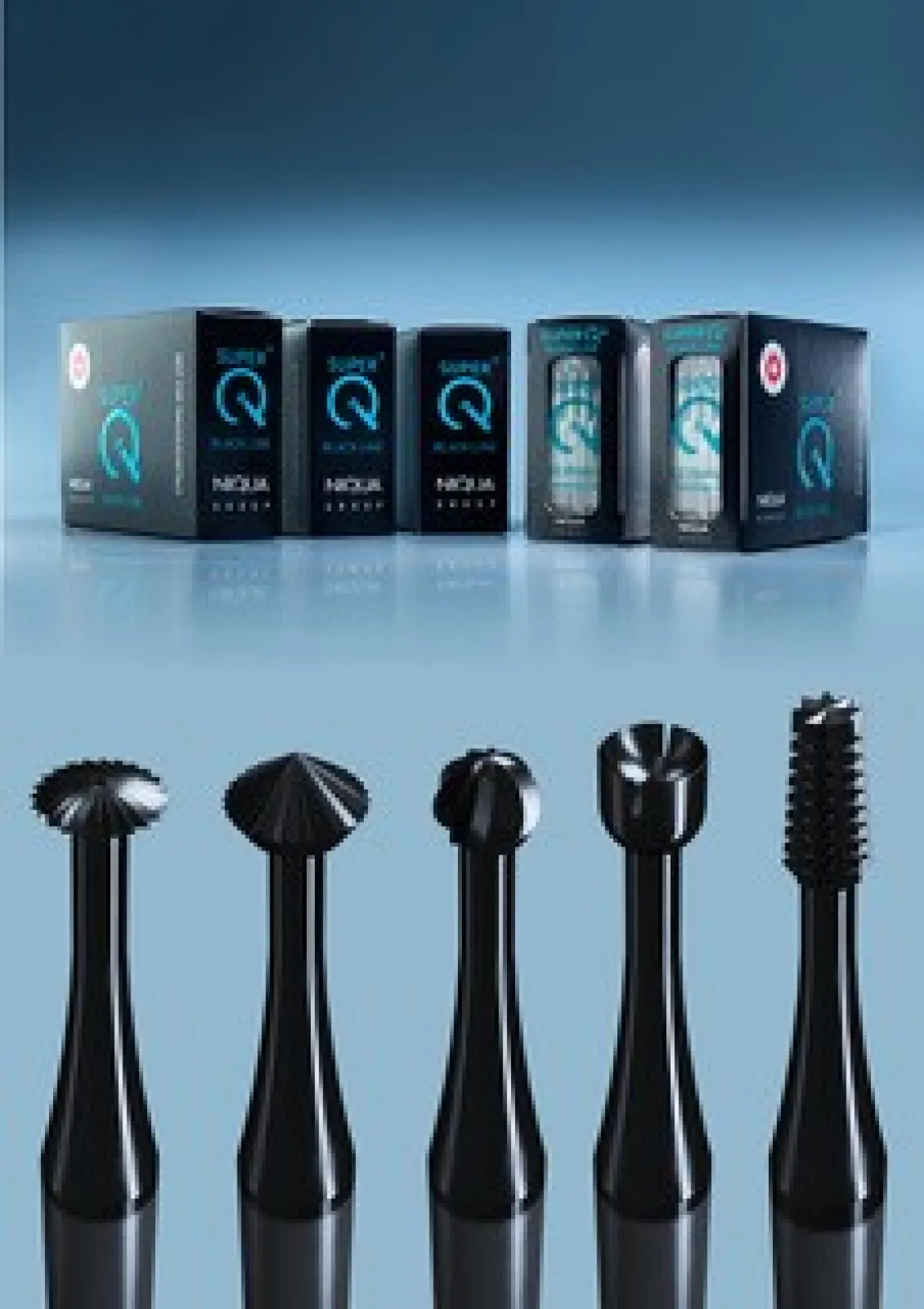 SUPER Q Black Line Jewellery Burs - Overview of NIQUA’s coated burs in various shapes with premium packaging. Highlights precise geometries, dark coating and high-performance tools for demanding stone setting. SUPER Q Black Line Jewellery Burs - Overview of NIQUA’s coated burs in various shapes with premium packaging. Highlights precise geometries, dark coating and high-performance tools for demanding stone setting.