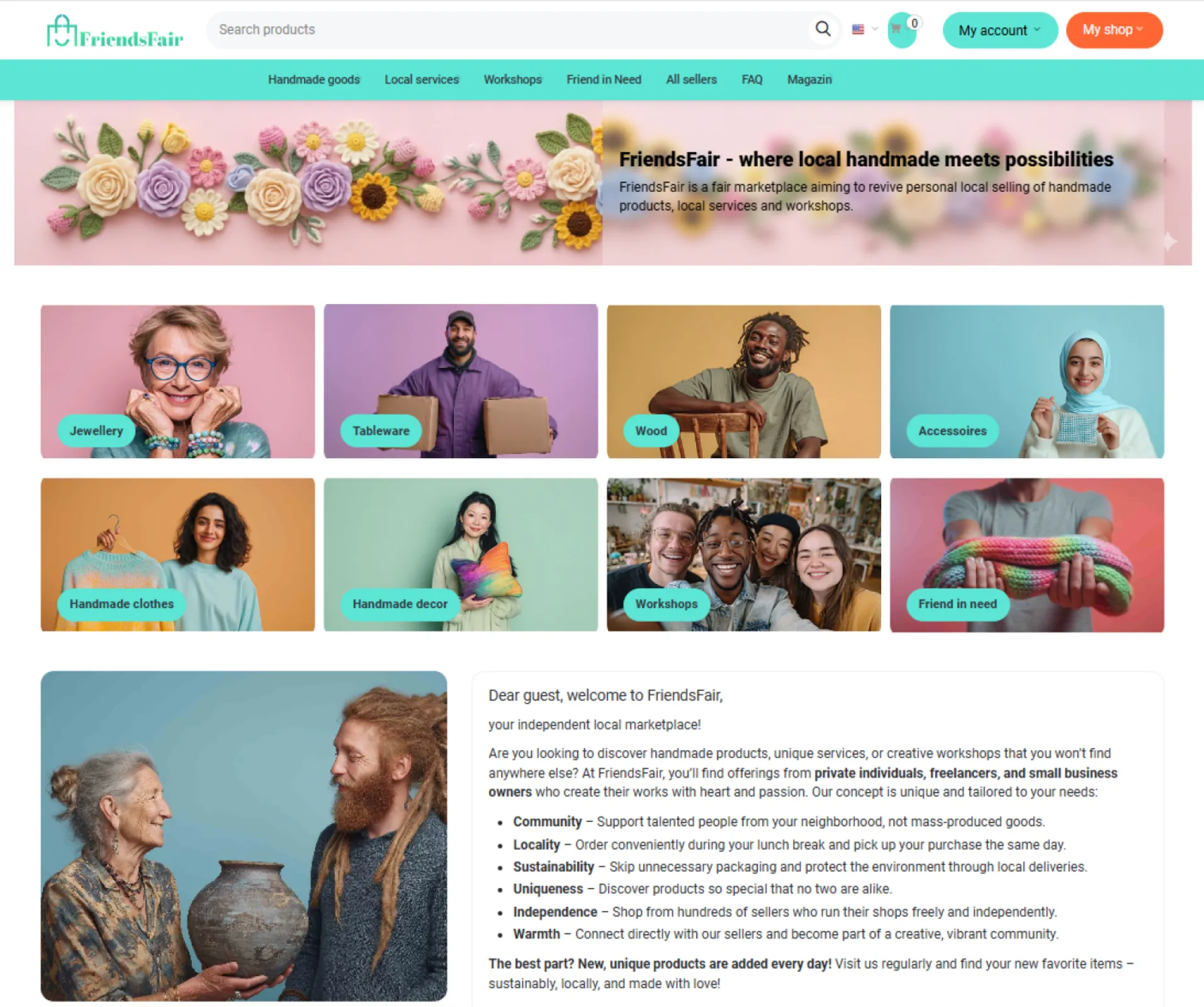 The front page is designed for creating a good mood instead of the shopping rush.