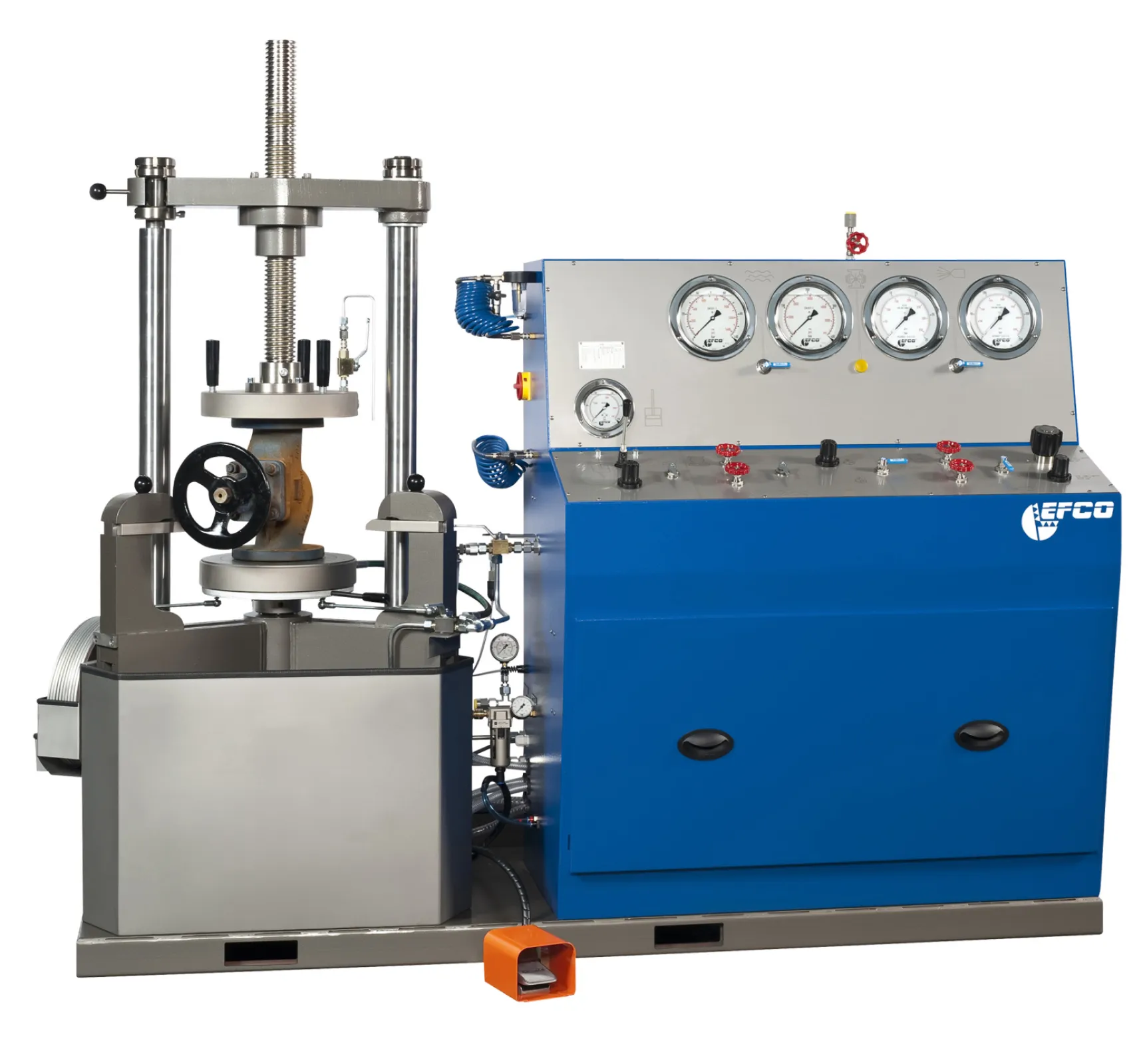 EFCO PS-15M modular valve test bench available in various configurations with a wide range of optional extensions. Designed for reliable pressure testing, flexible integration, and customized industrial valve testing applications.