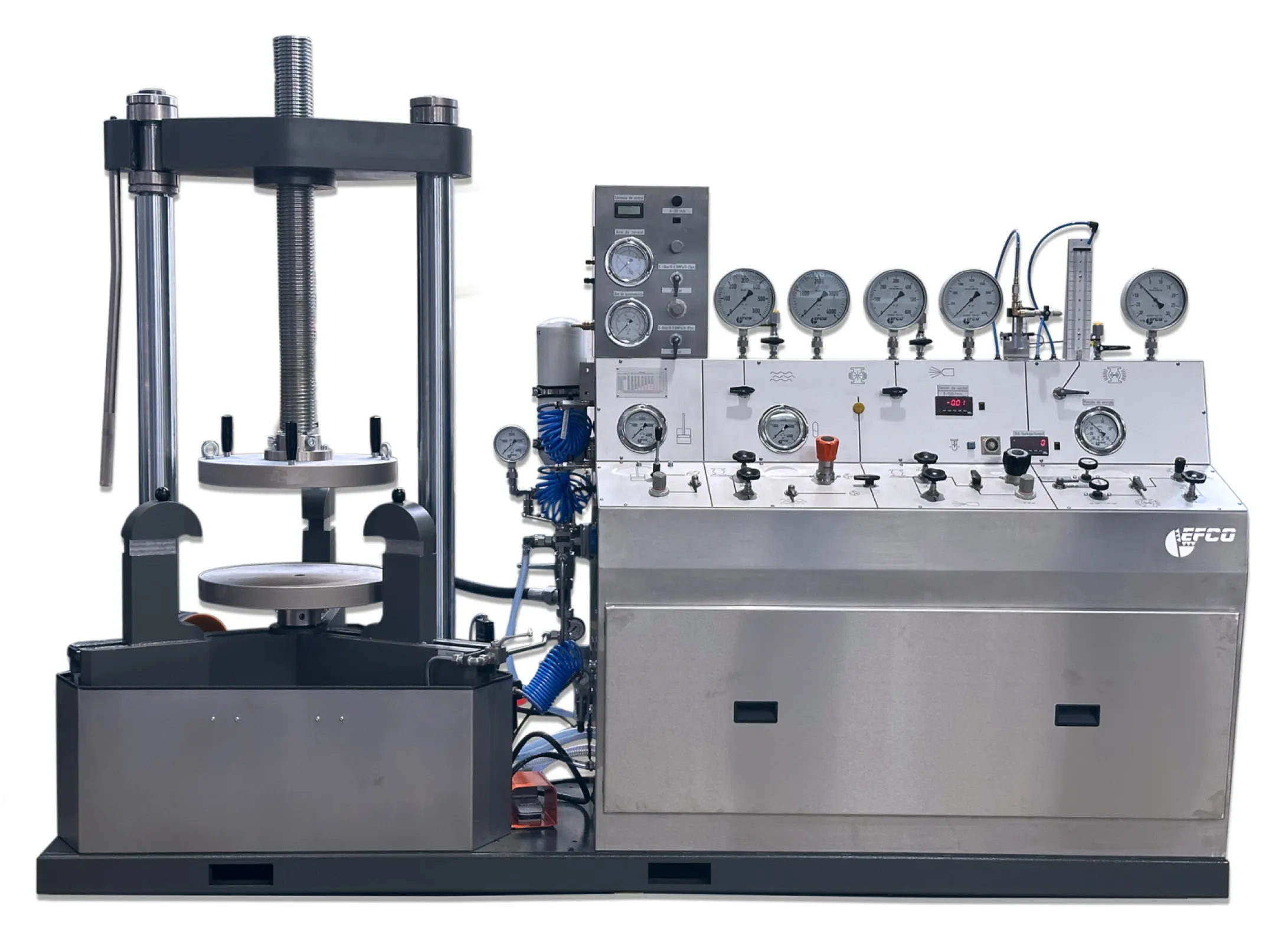 EFCO PS-75Vak valve test bench for pressure and vacuum testing of industrial valves. Robust design with precision gauges and control system for reliable valve inspection and quality assurance.