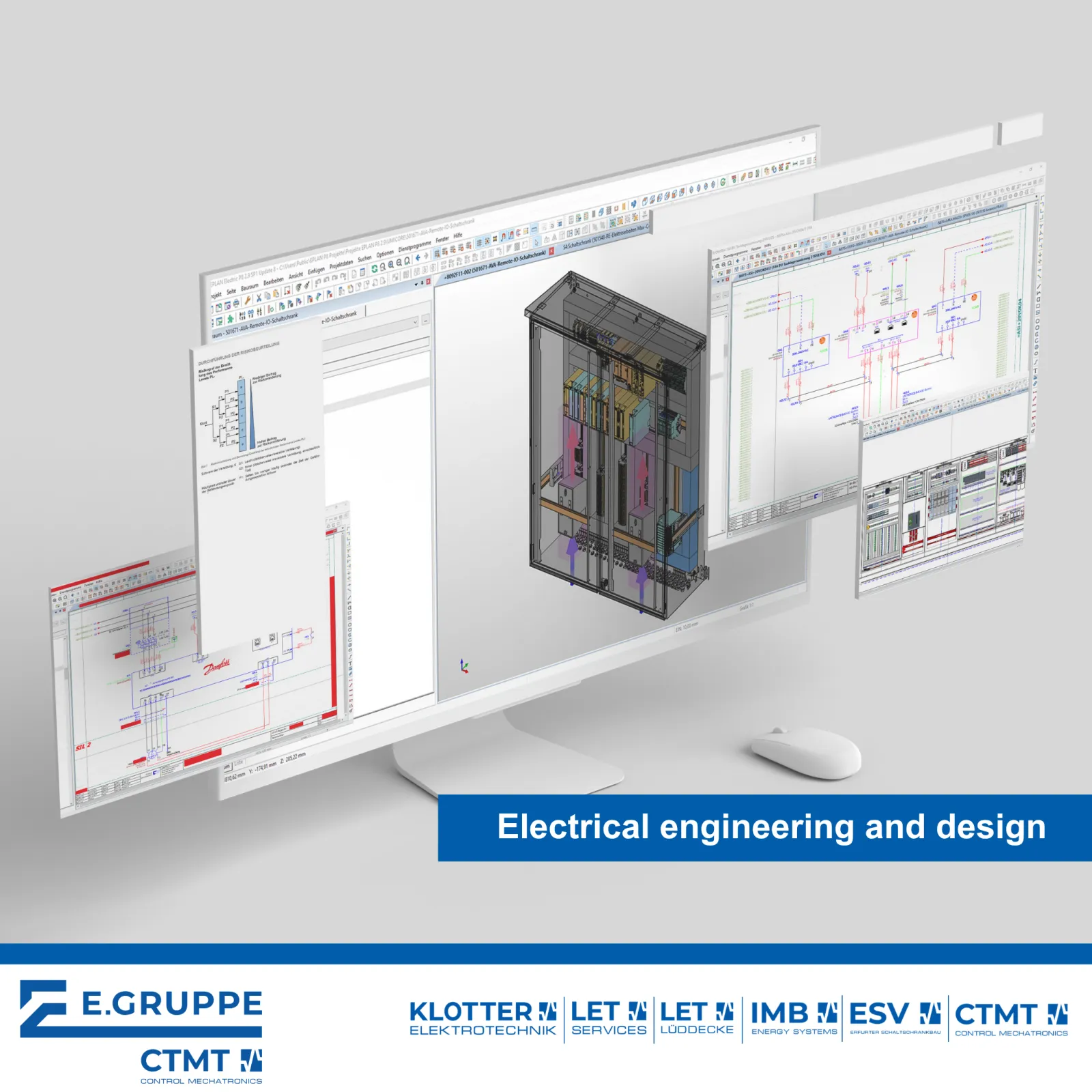 Electrical engineering design in CAE tools, including 3D layout, comprehensive circuit diagrams and risk assessment for safe and reliable system design