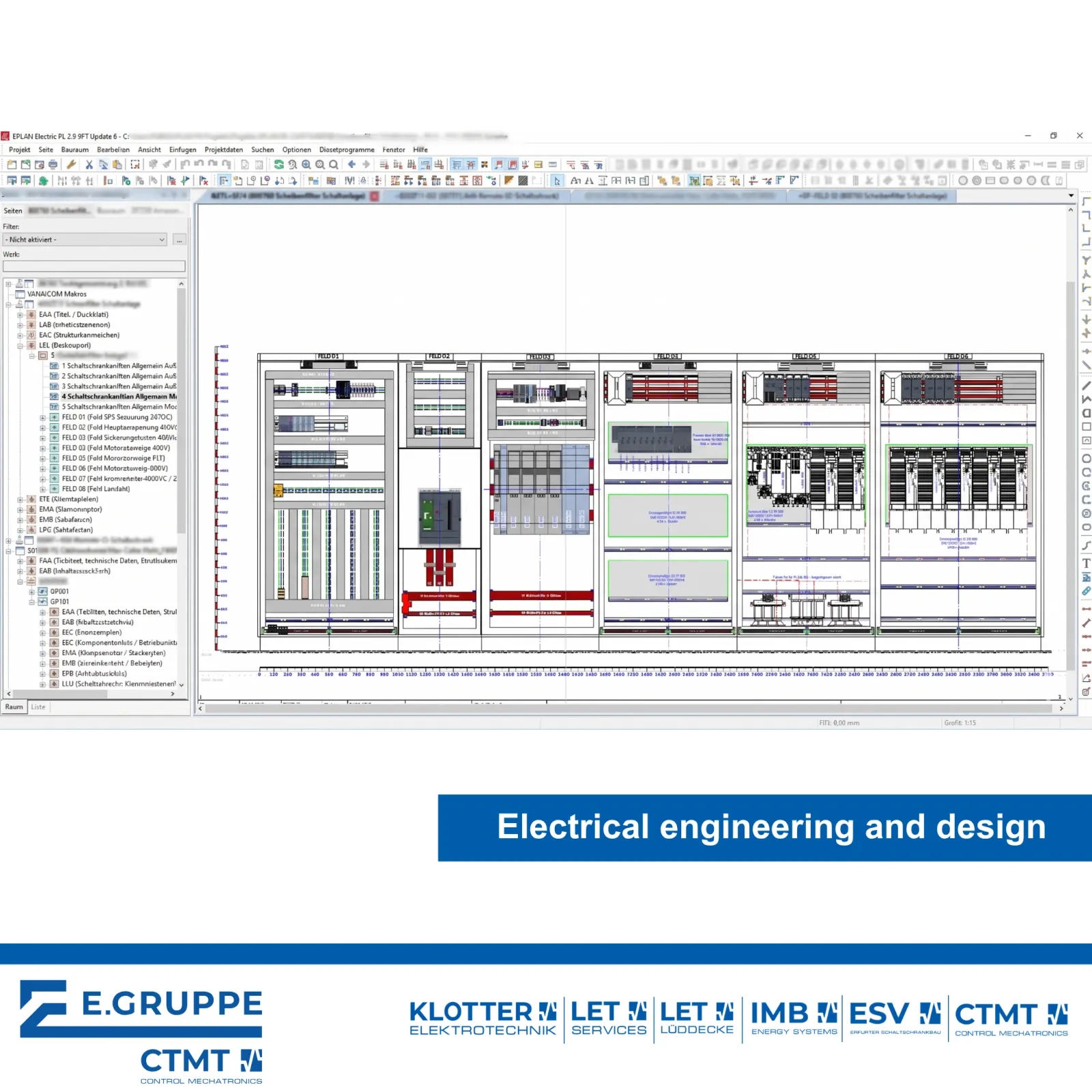 Detailed 2D-layout design in EPLAN as the basis for manufacturing process control and power control cabinets