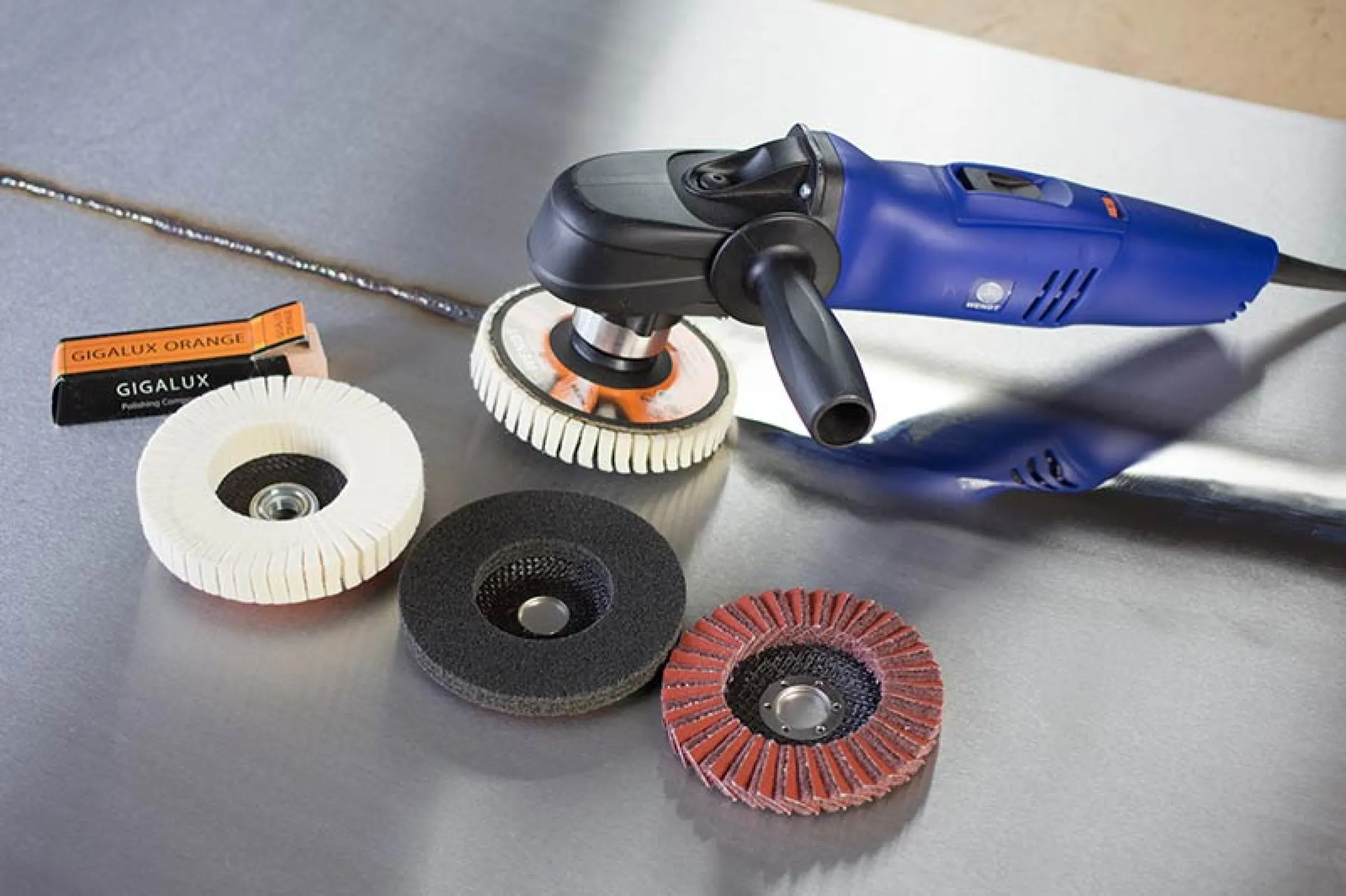 Felt polishing tools for final finishing and mirror gloss on metal surfaces.