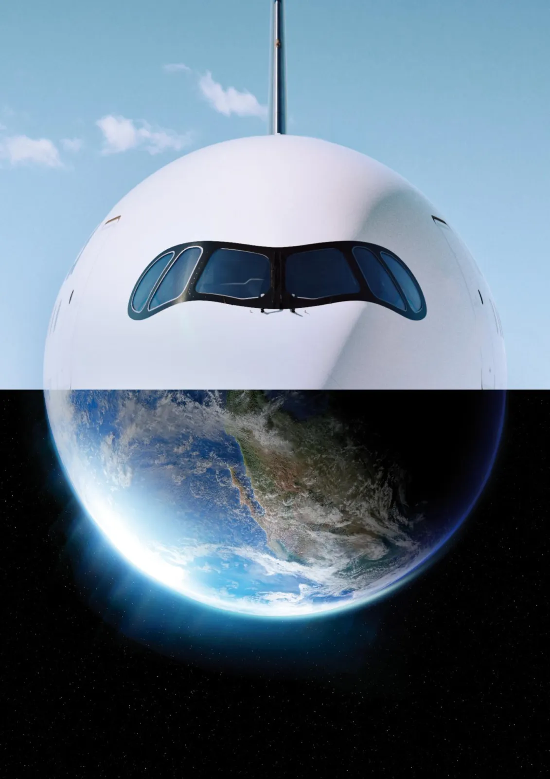 #MakeChangeFly - split picture A350 cockpit and planet