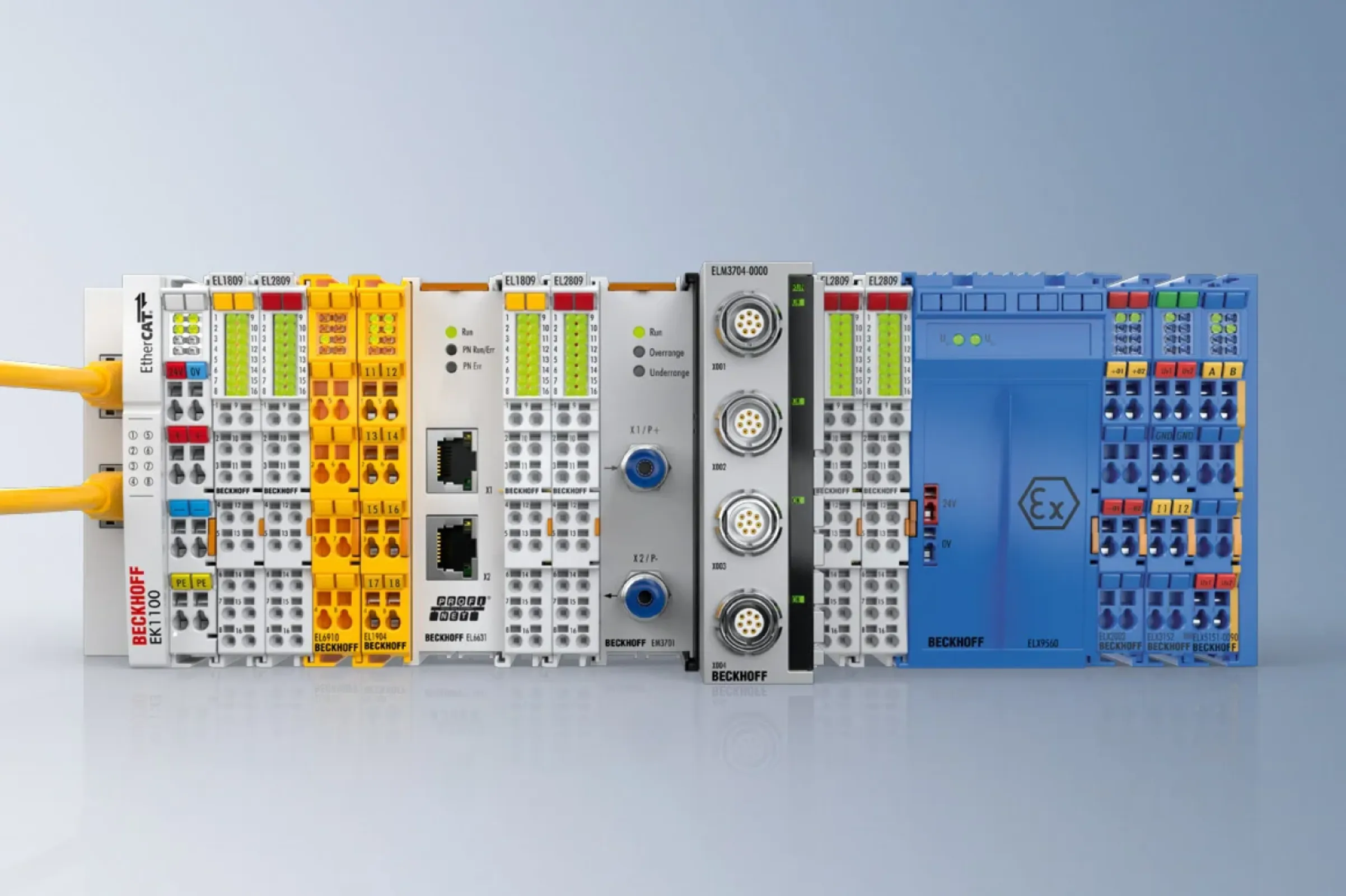 EtherCAT Terminals for measurement tasks, functional safety, and explosion protection can be freely combined and integrated into a holistic control system