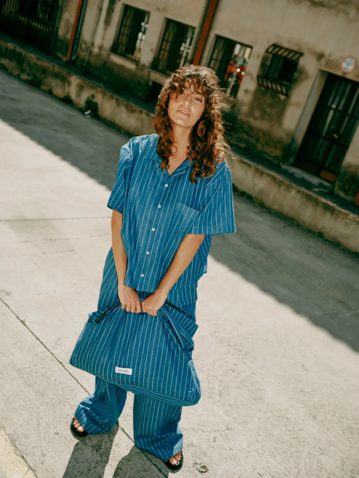 Casual Denim Stripe Pyjama with Short-Sleeve Shirt