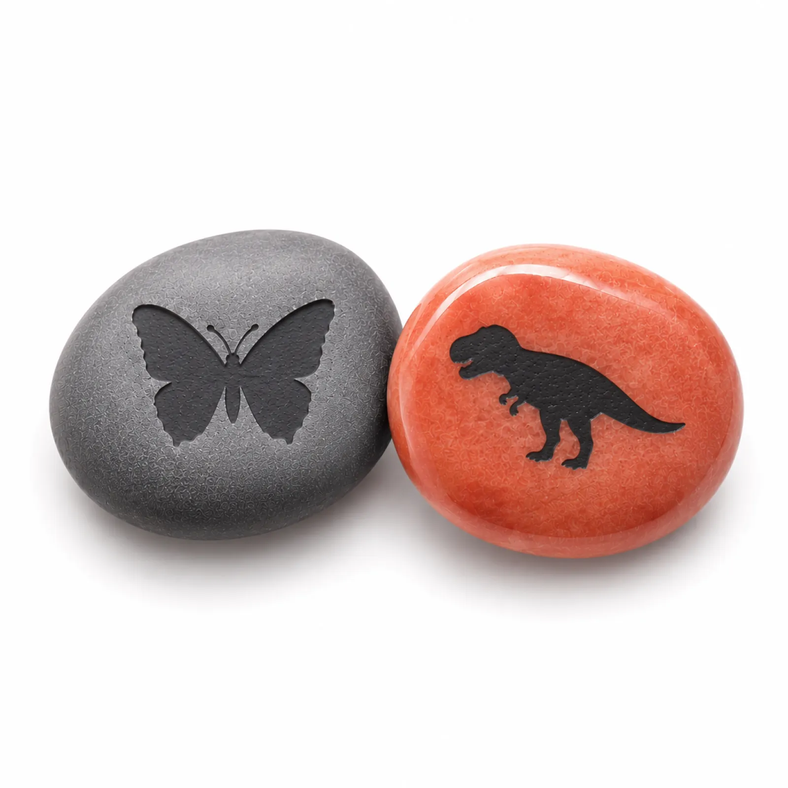 Individually laser-engraved talisman stones that can be personalized with your designs.